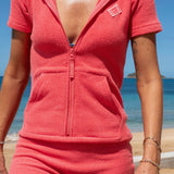 Towel Club Short Fitted Jumpsuit Red
