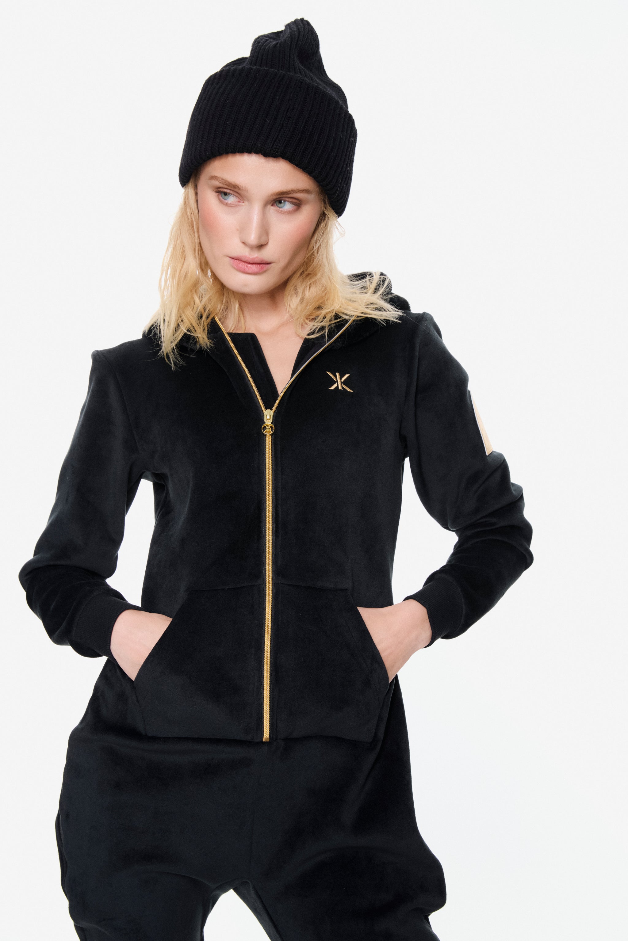Alps Soft Velvet Fitted Jumpsuit Black
