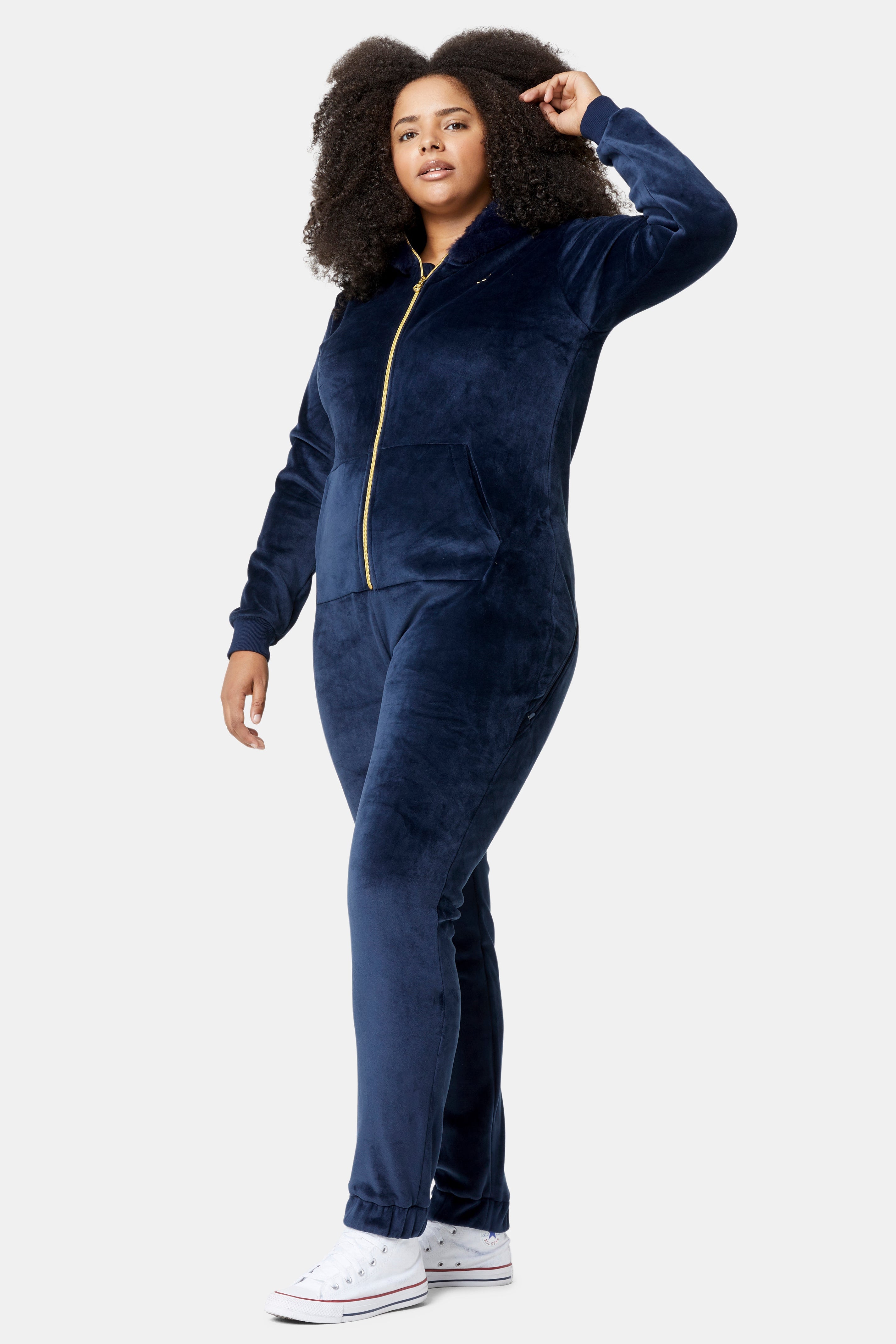 Alps Soft Velvet Fitted Jumpsuit Navy