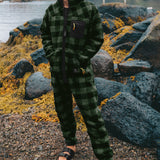 Checkered Fleece Jumpsuit Green