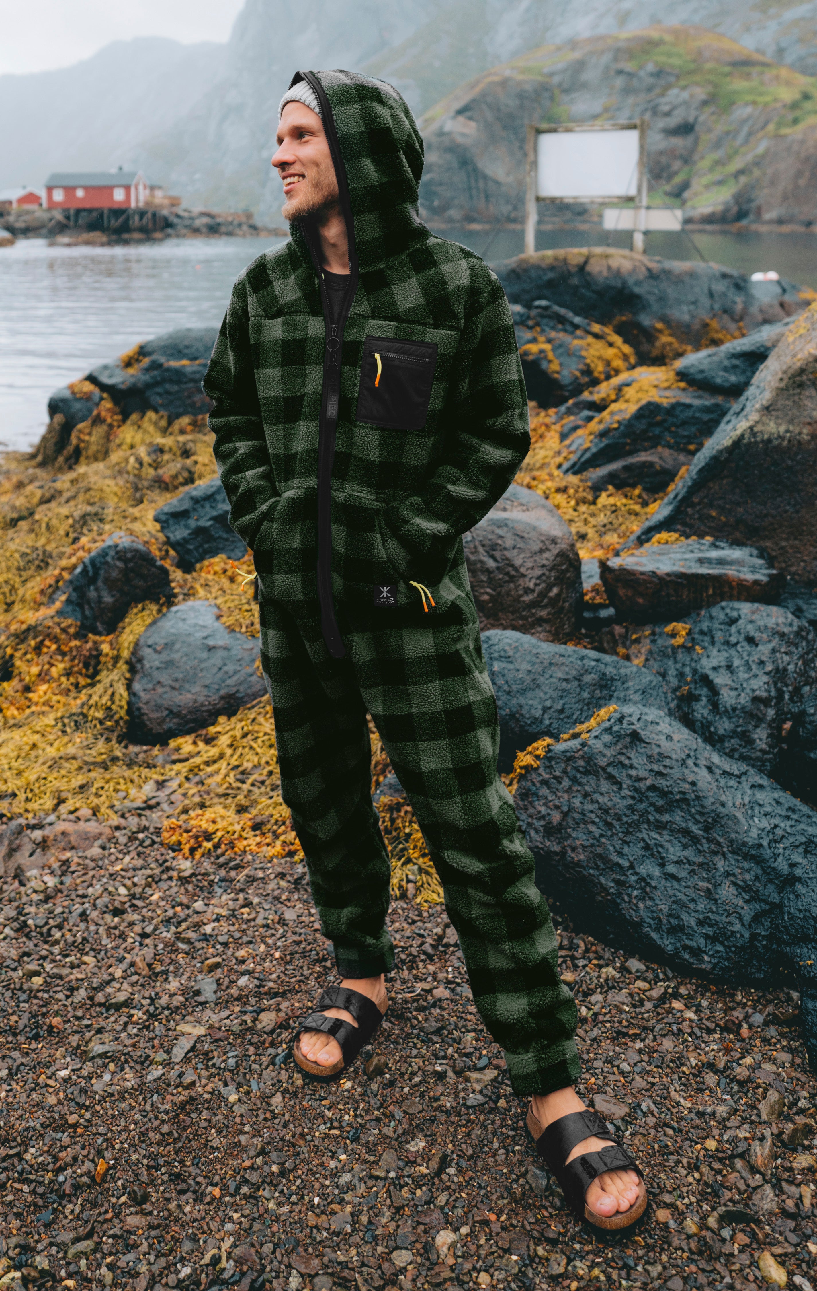 Checkered Fleece Jumpsuit Green