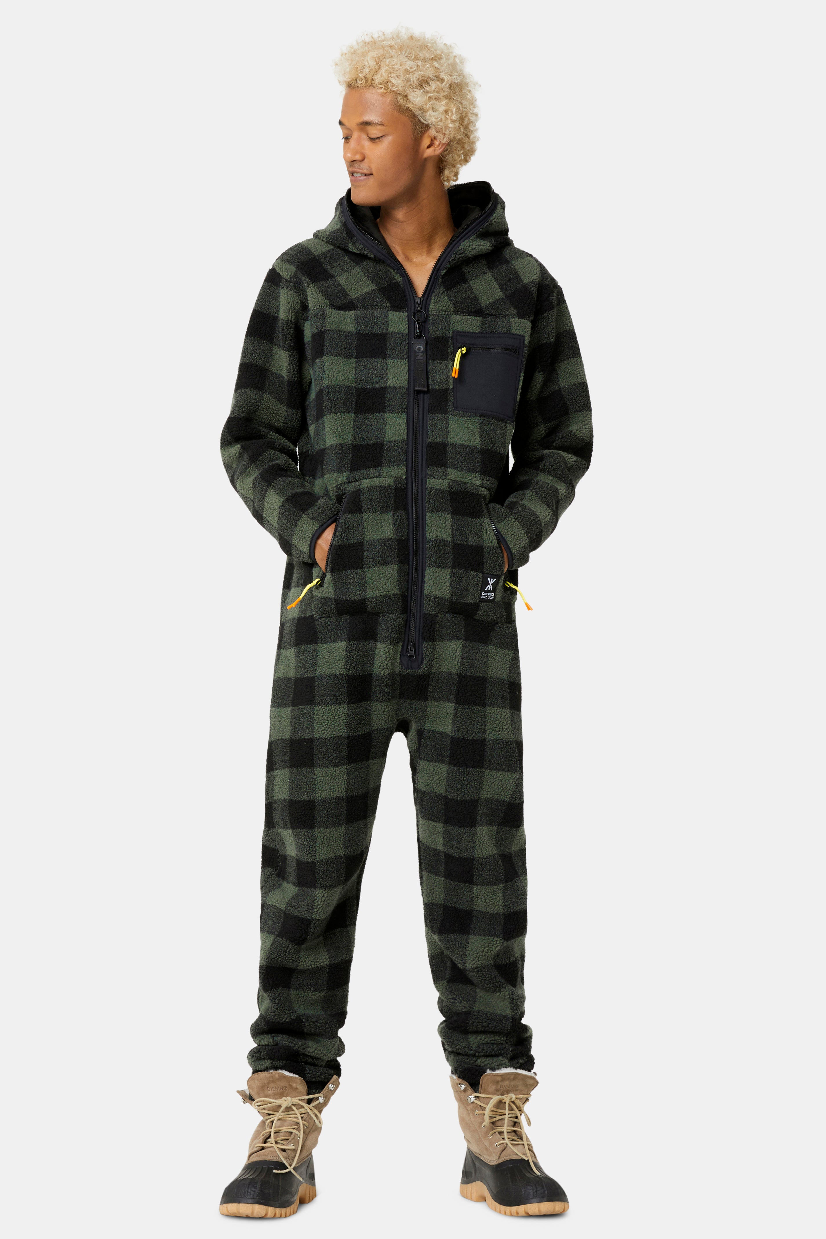 Checkered Fleece Jumpsuit Green