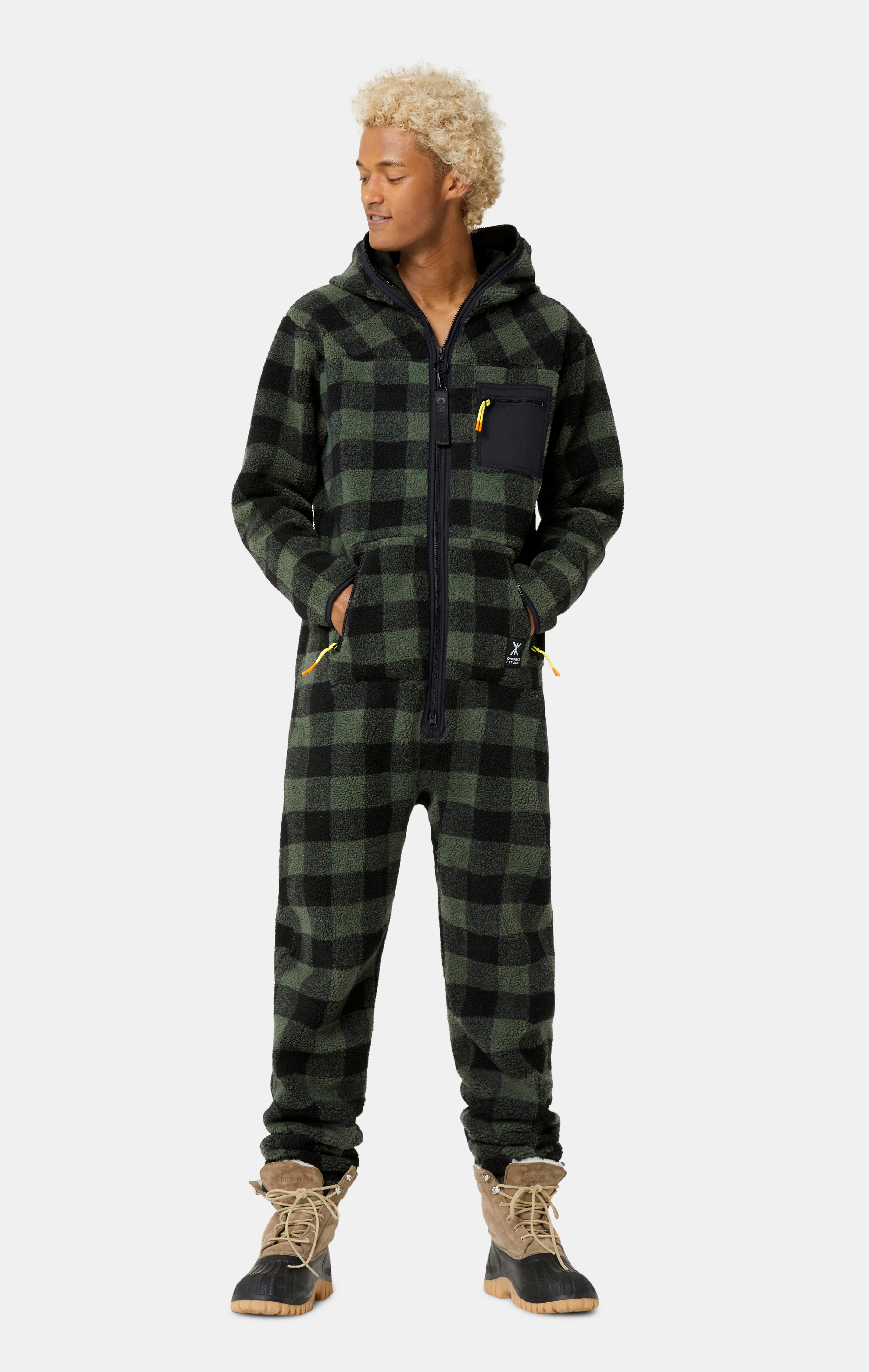Checkered Fleece Jumpsuit Green