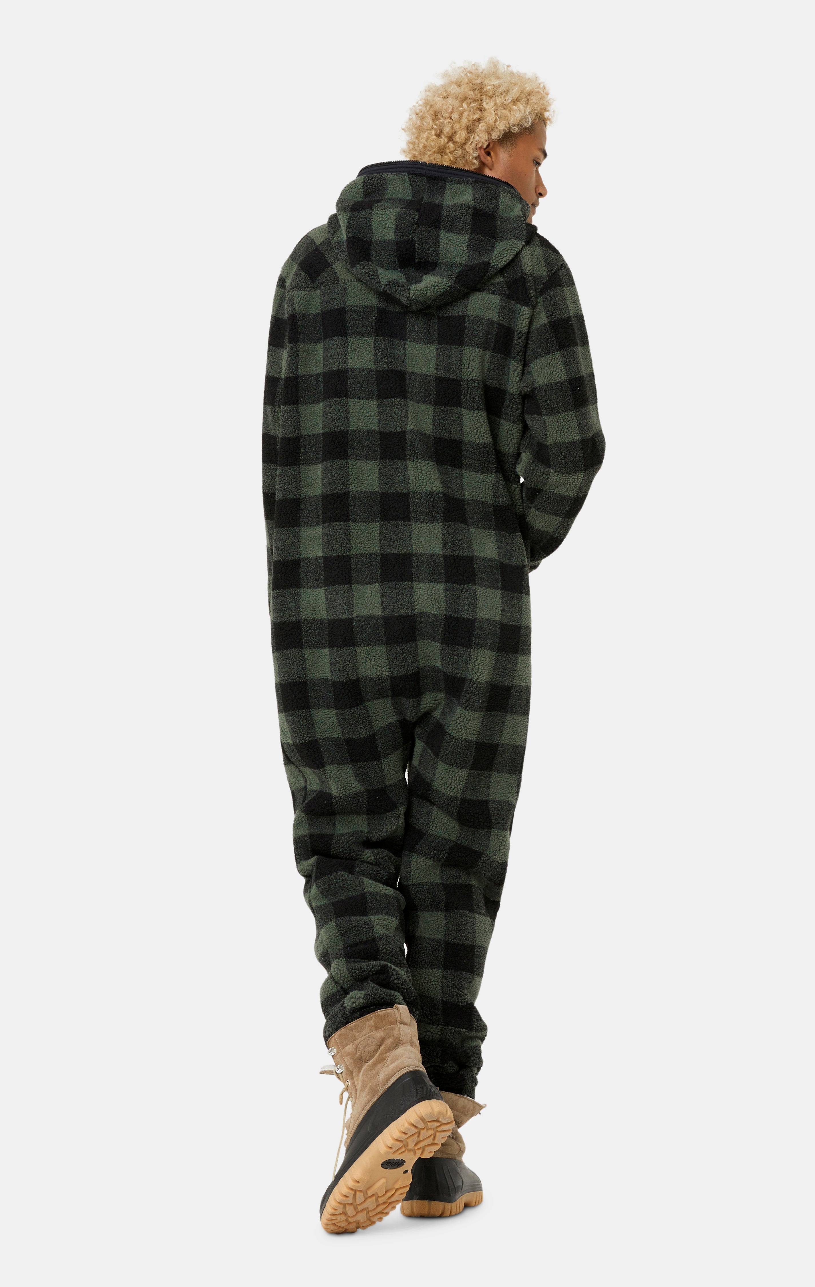 Checkered Fleece Jumpsuit Green