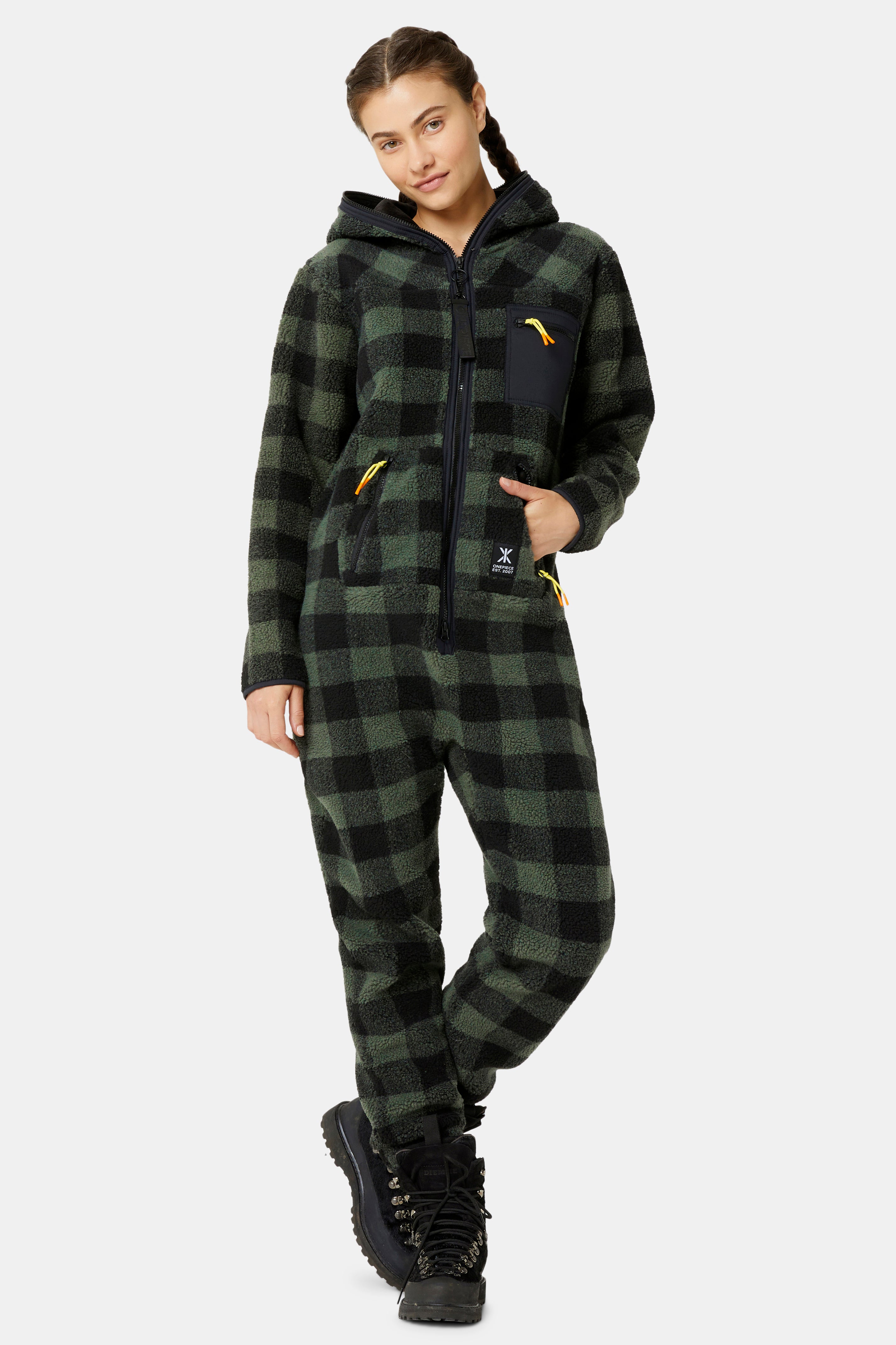 Checkered Fleece Jumpsuit Green
