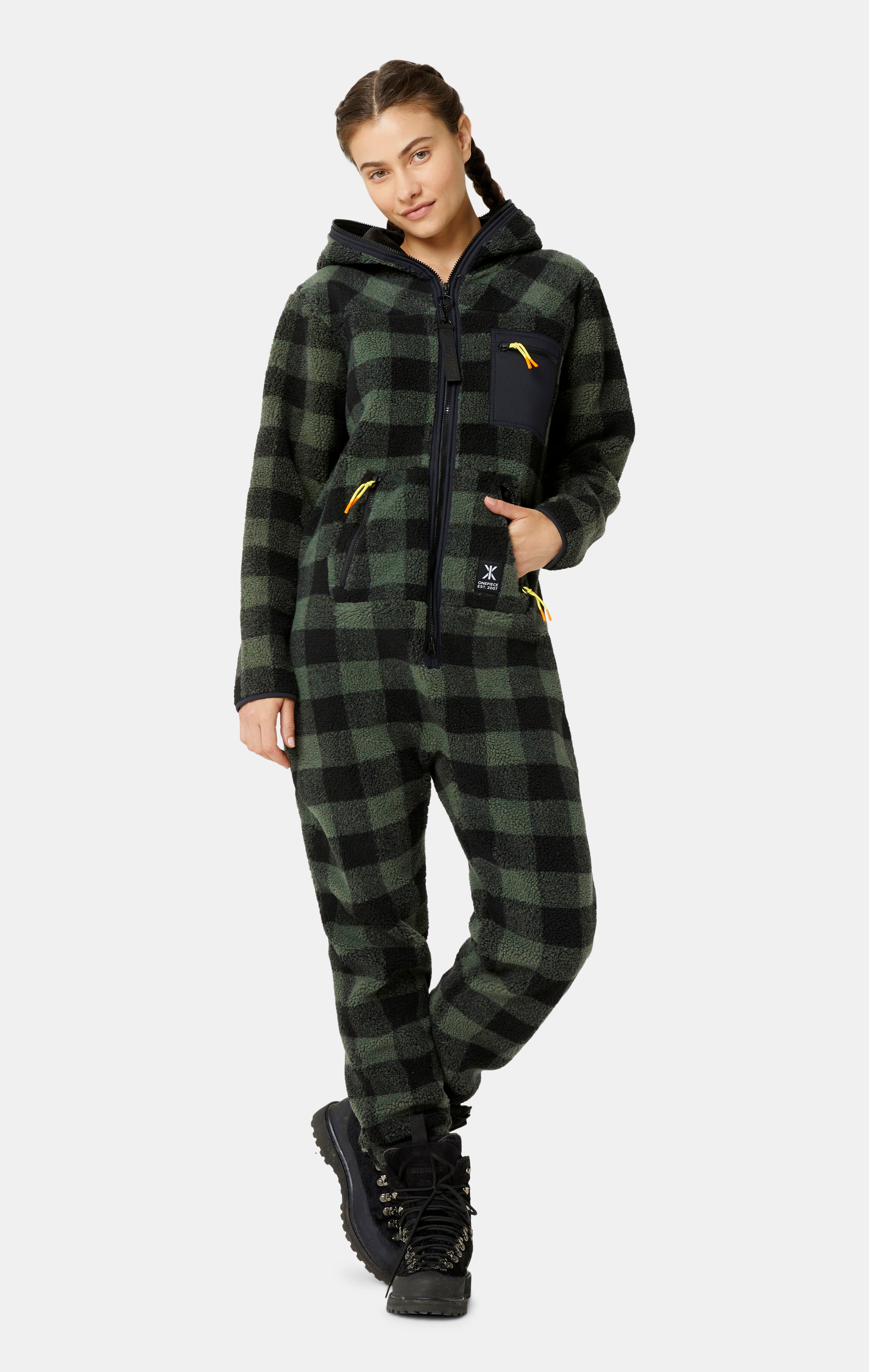 Checkered Fleece Jumpsuit Green
