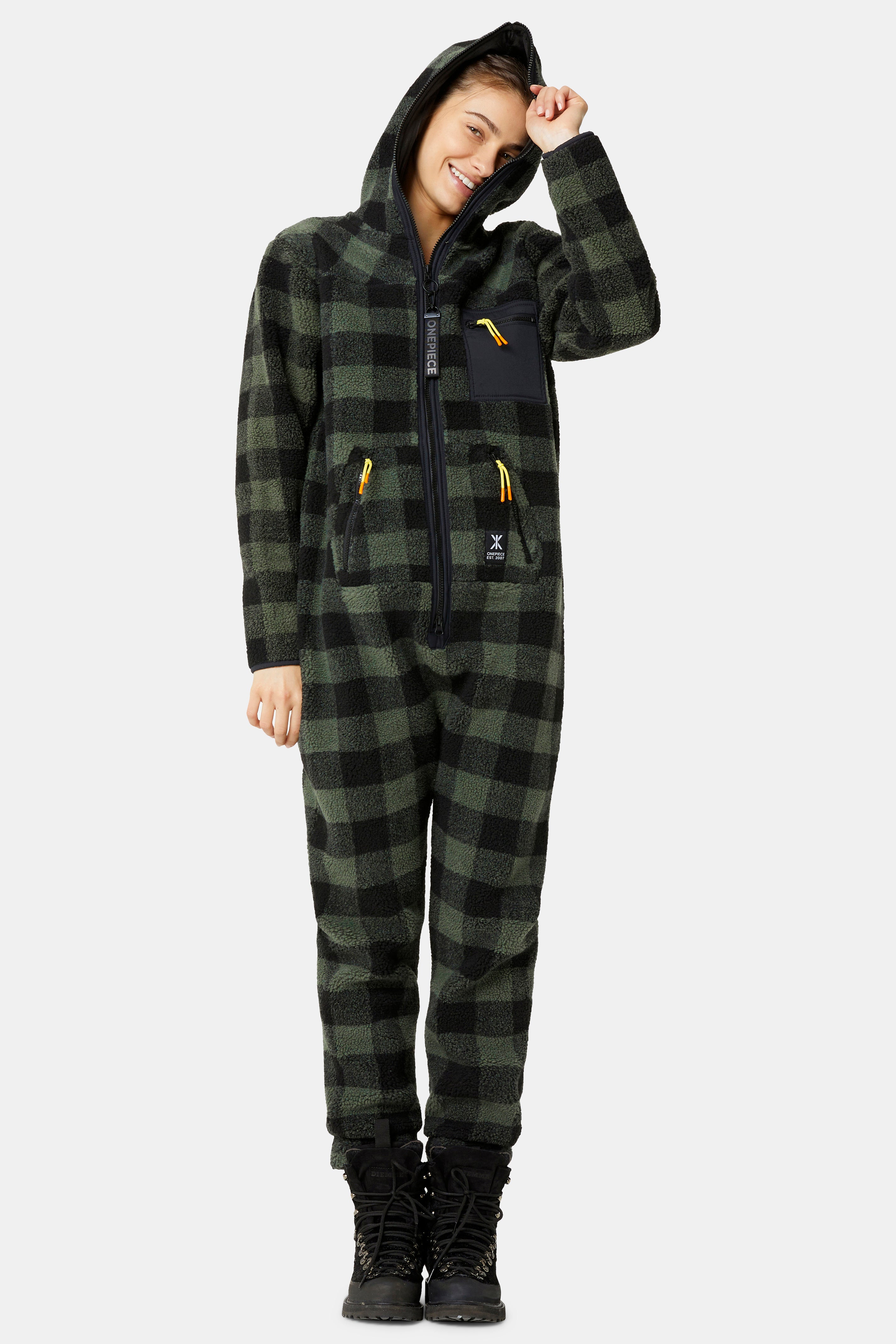 Checkered Fleece Jumpsuit Green