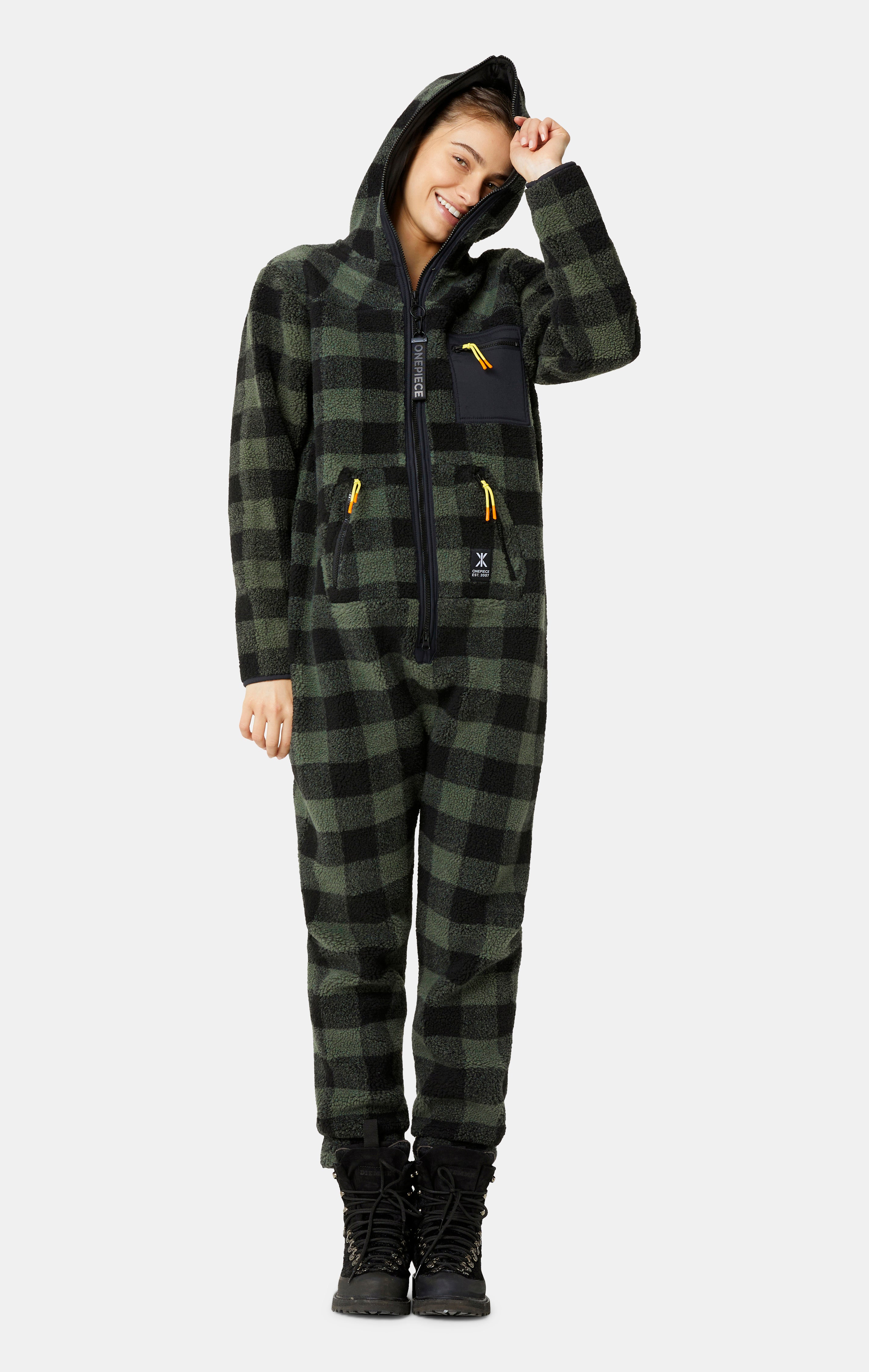 Checkered Fleece Jumpsuit Green