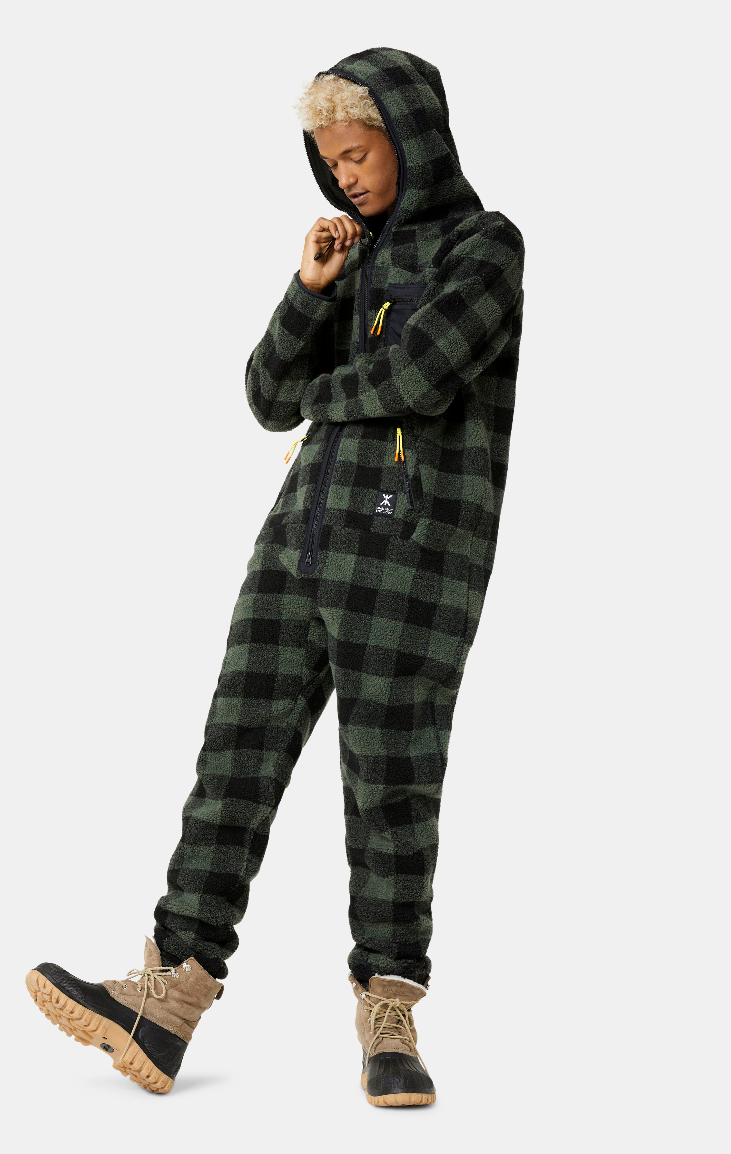 Checkered Fleece Jumpsuit Green