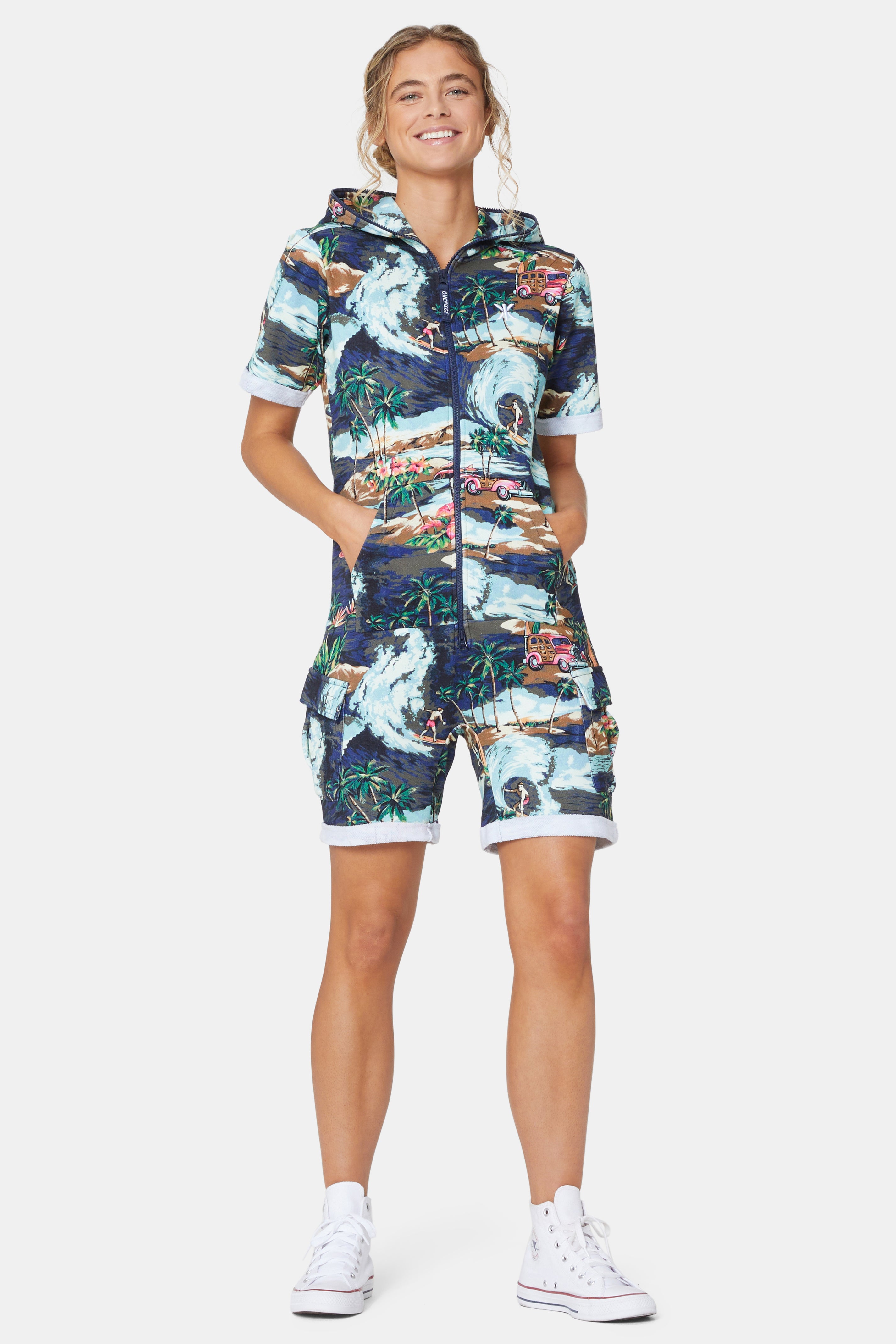 The Vintage Hawaii Short Jumpsuit Blue Mix