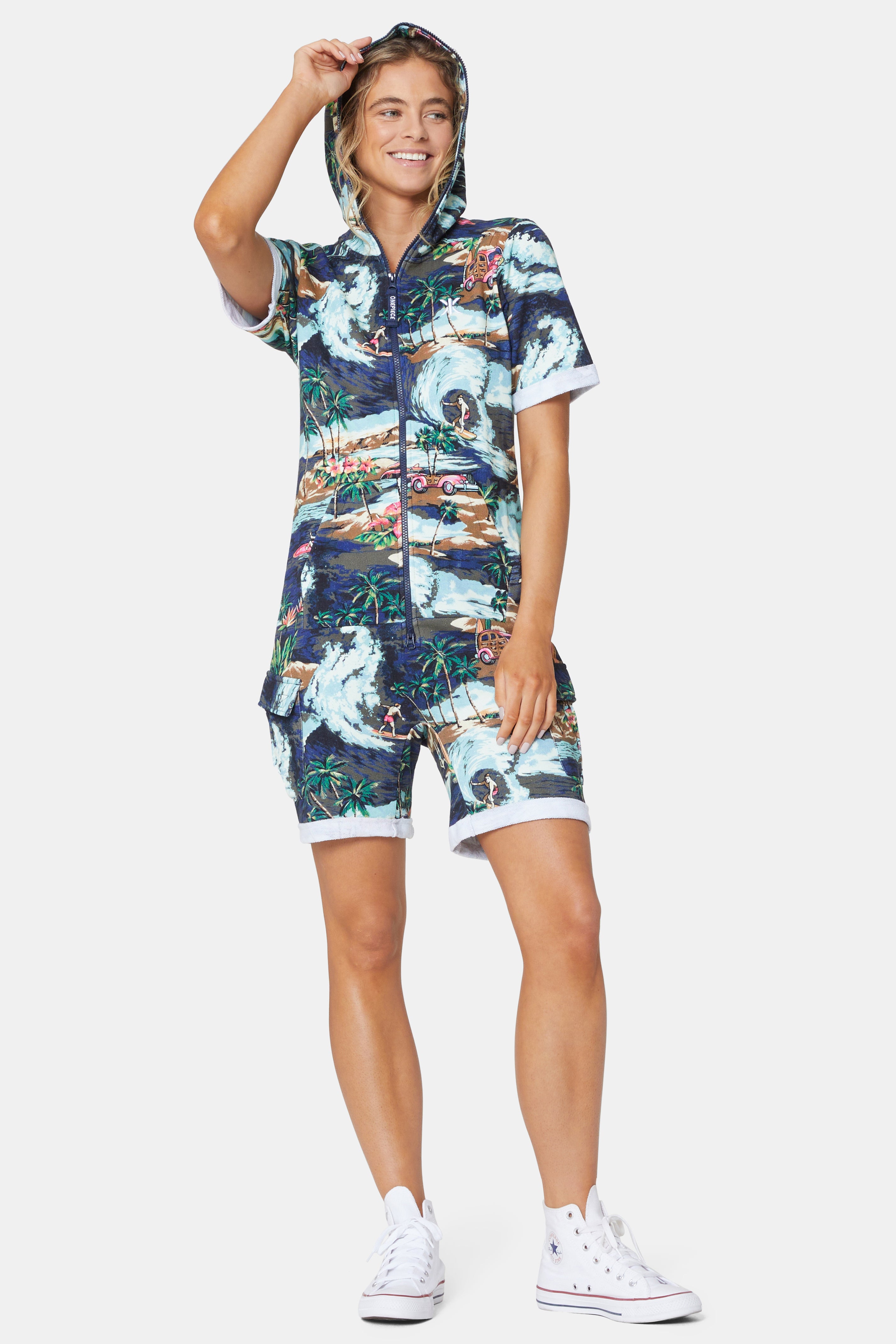 The Vintage Hawaii Short Jumpsuit Blue Mix