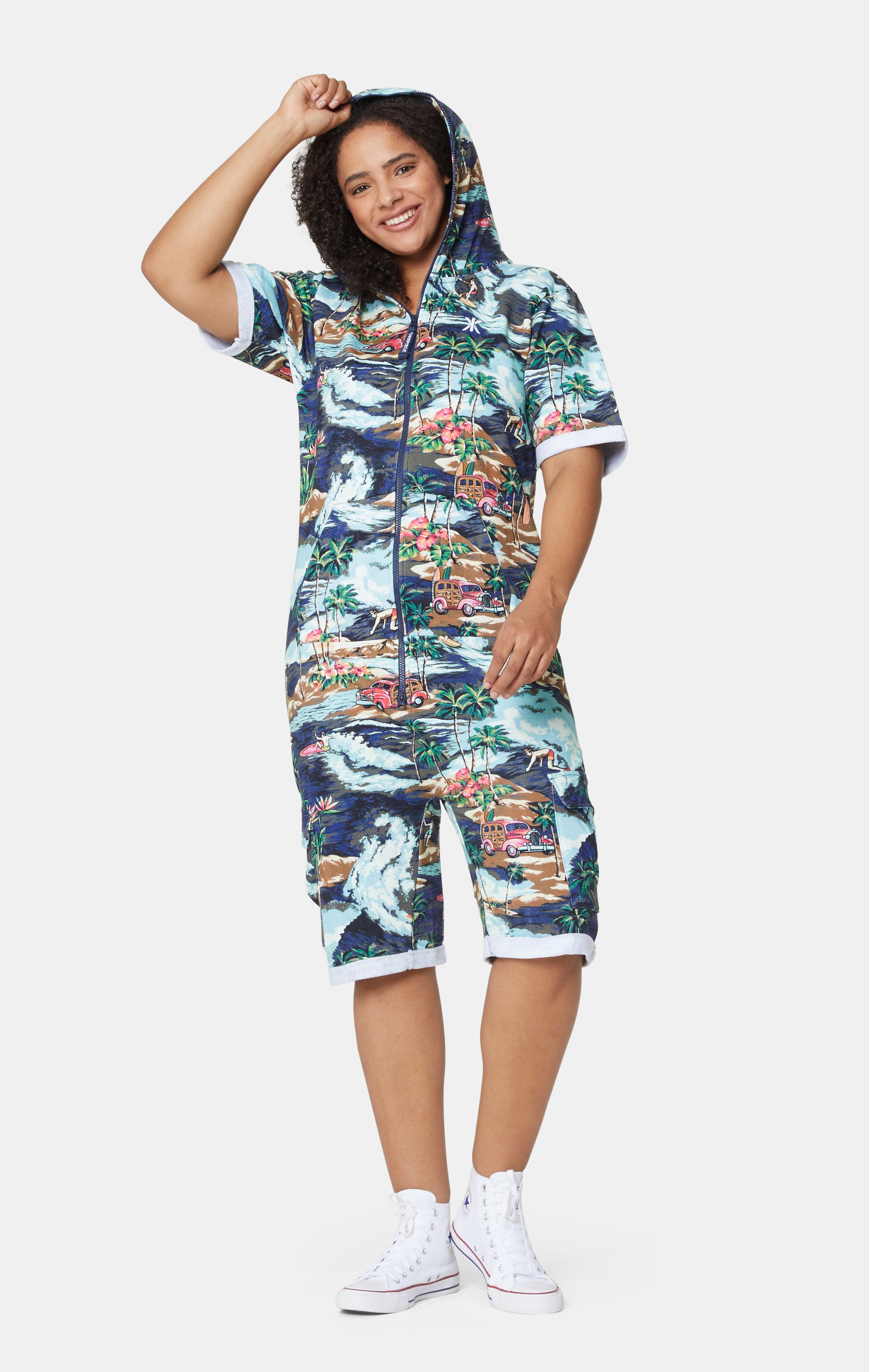 The Vintage Hawaii Short Jumpsuit Blue Mix