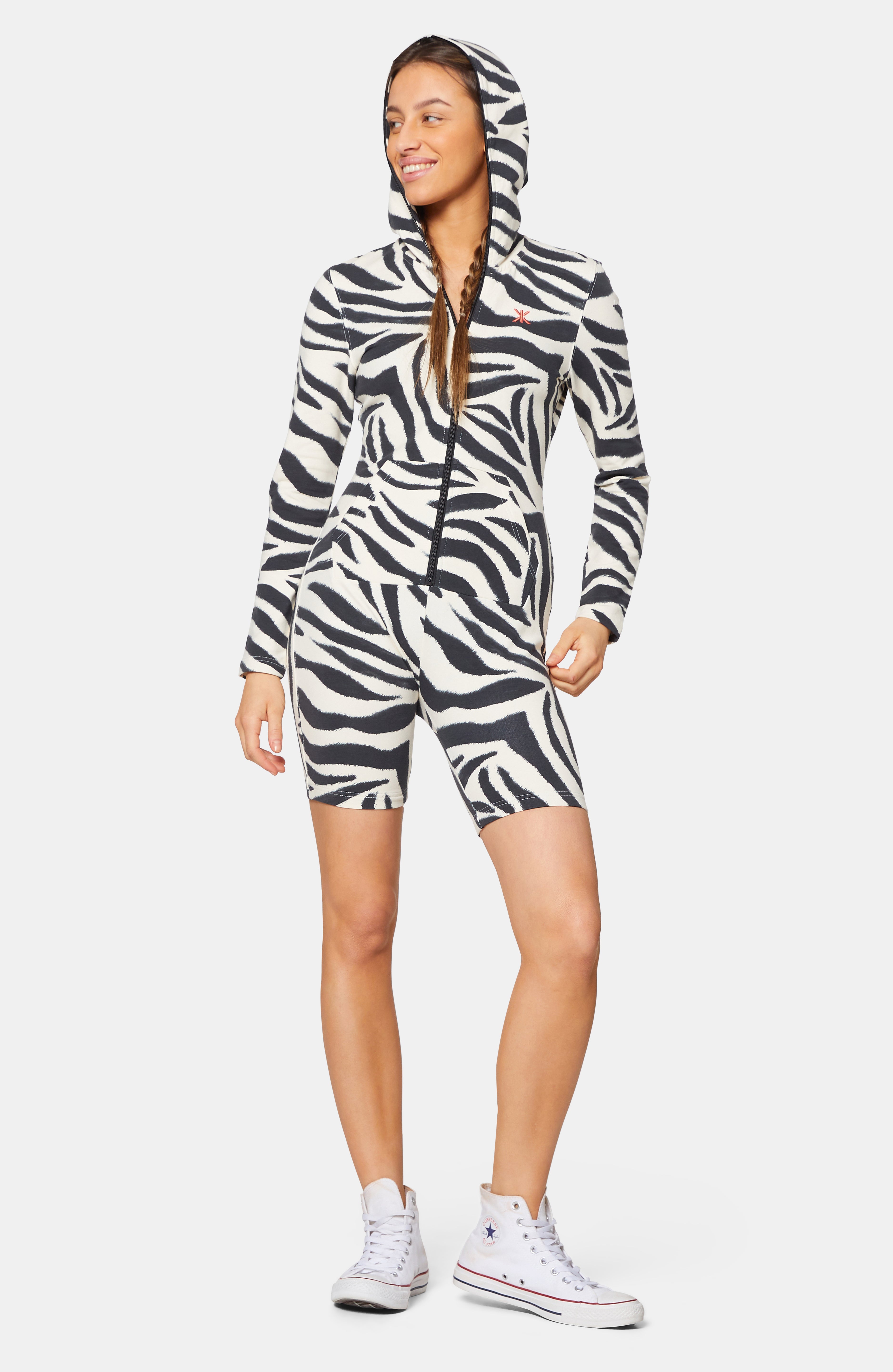 Zebra Fitted Short Jumpsuit Off-white