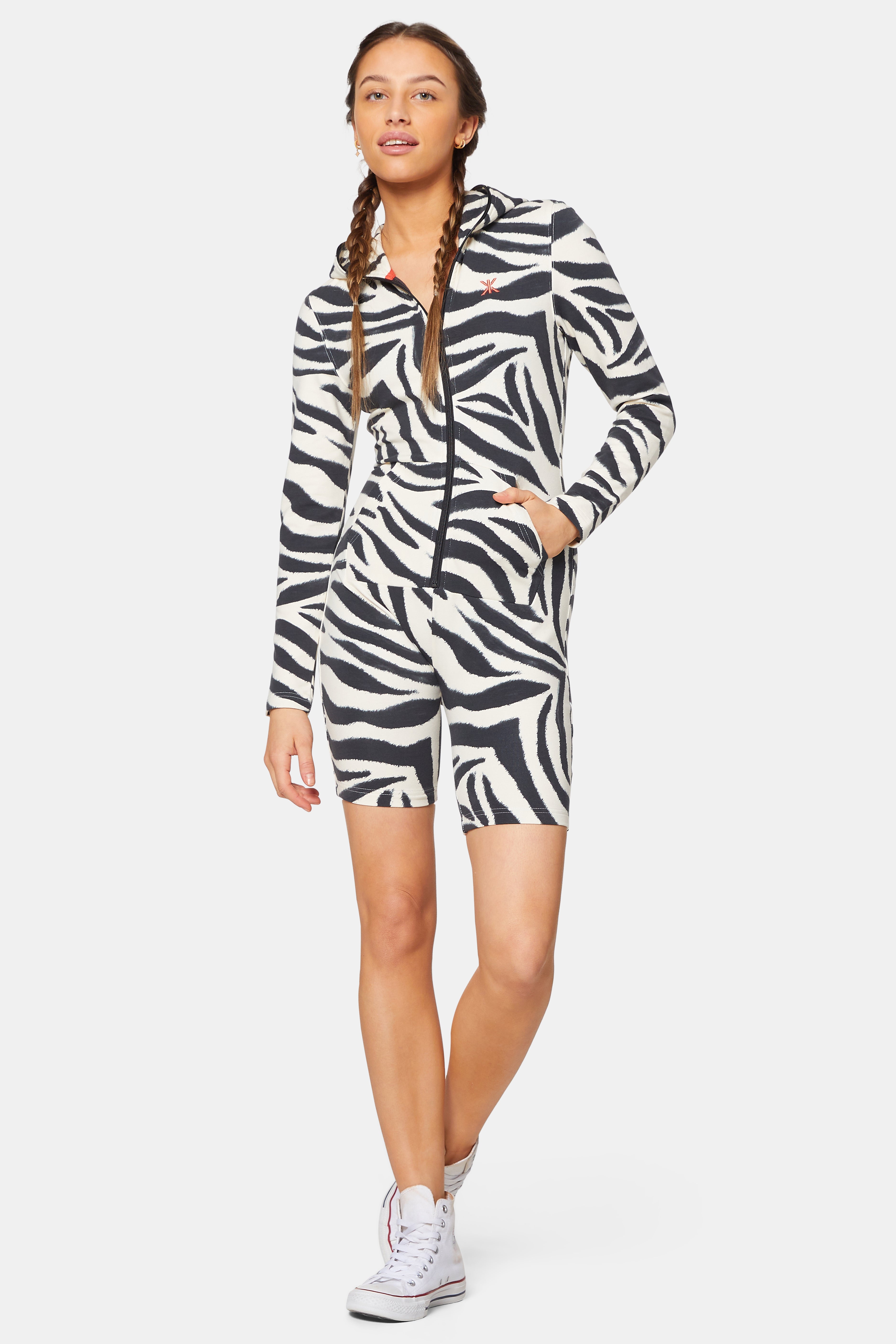 Zebra Fitted Short Jumpsuit Off-white