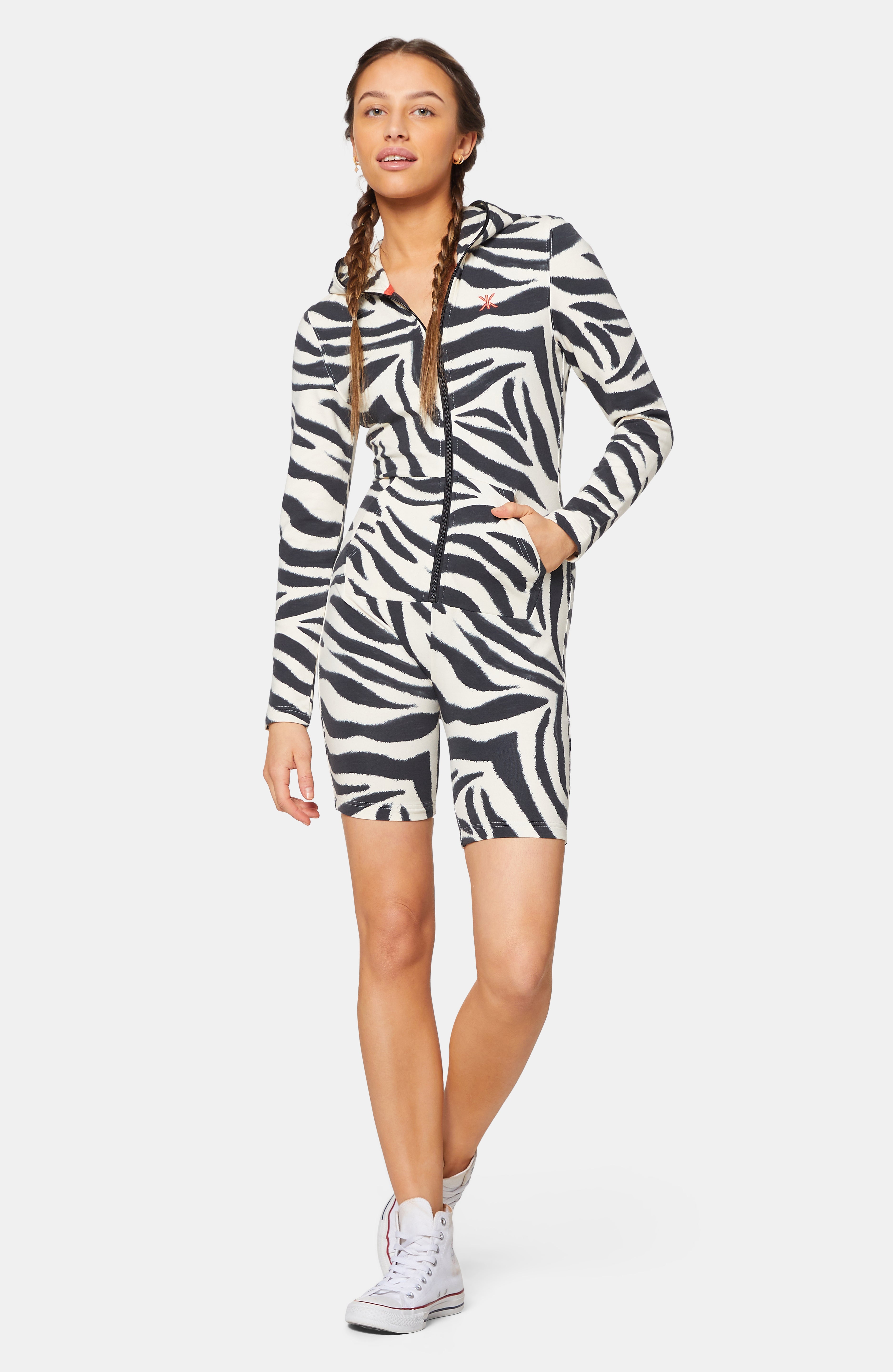 Zebra Fitted Short Jumpsuit Off-white