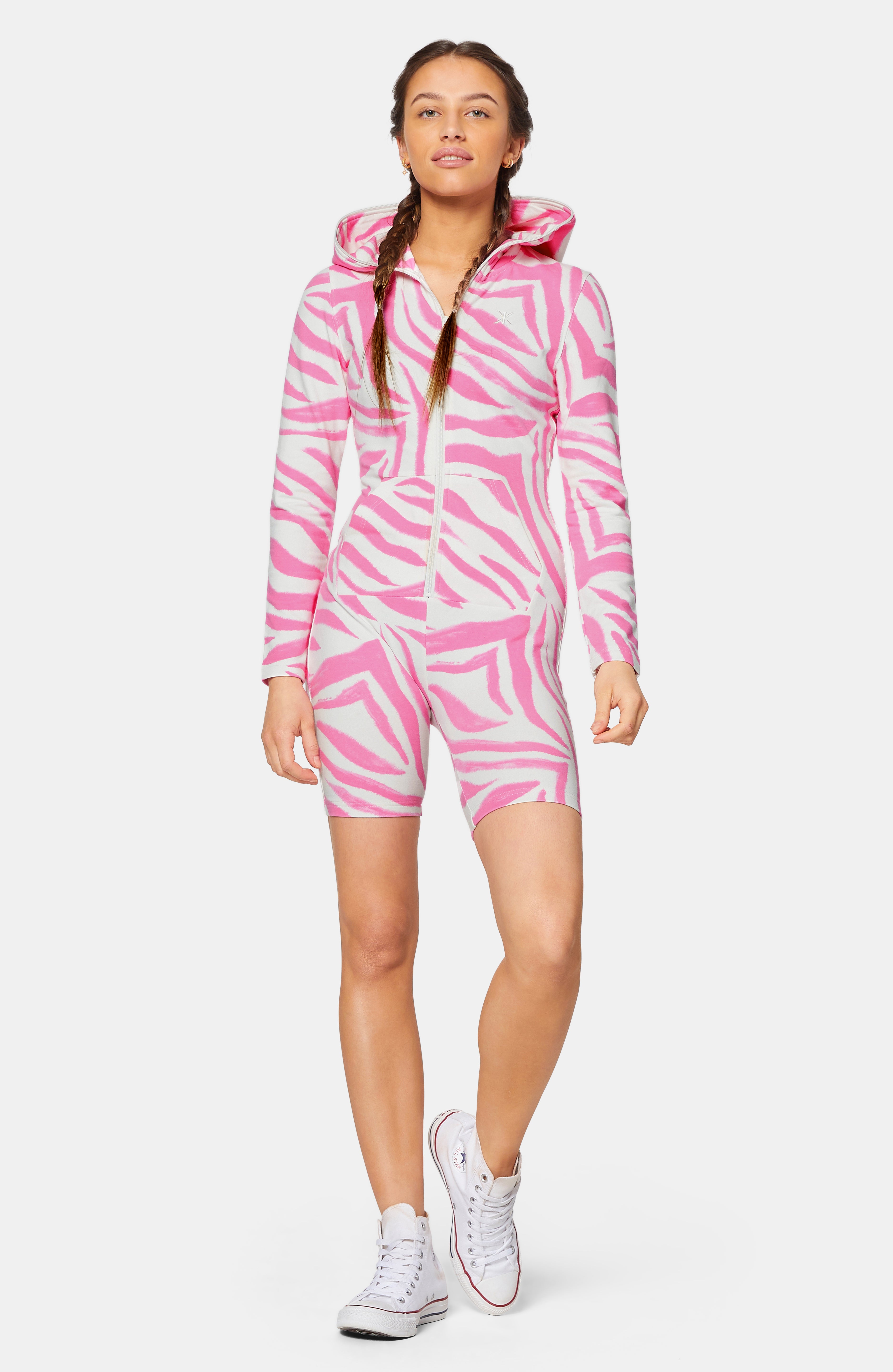 Zebra Fitted Short Jumpsuit Pink