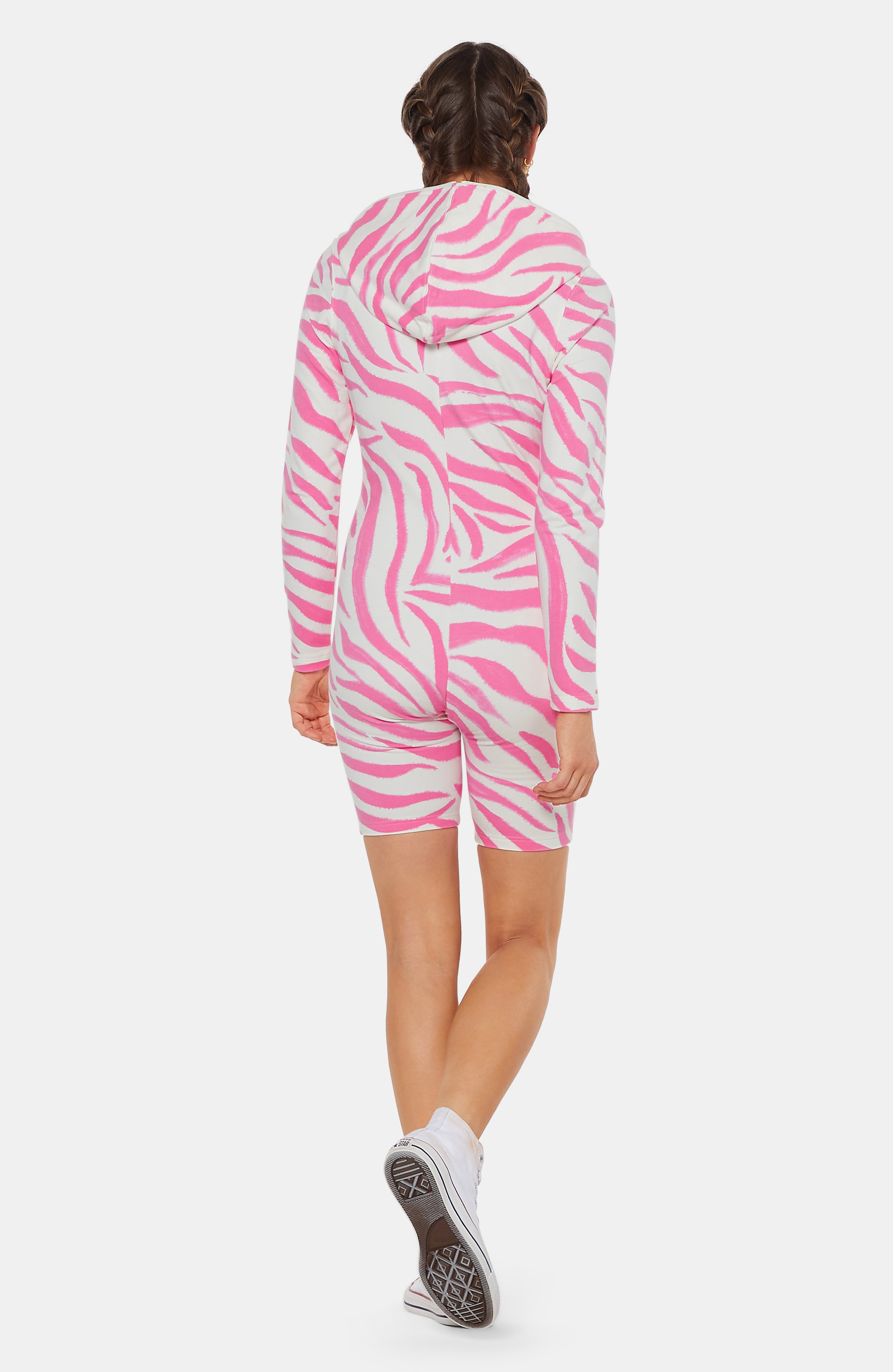 Zebra Fitted Short Jumpsuit Pink