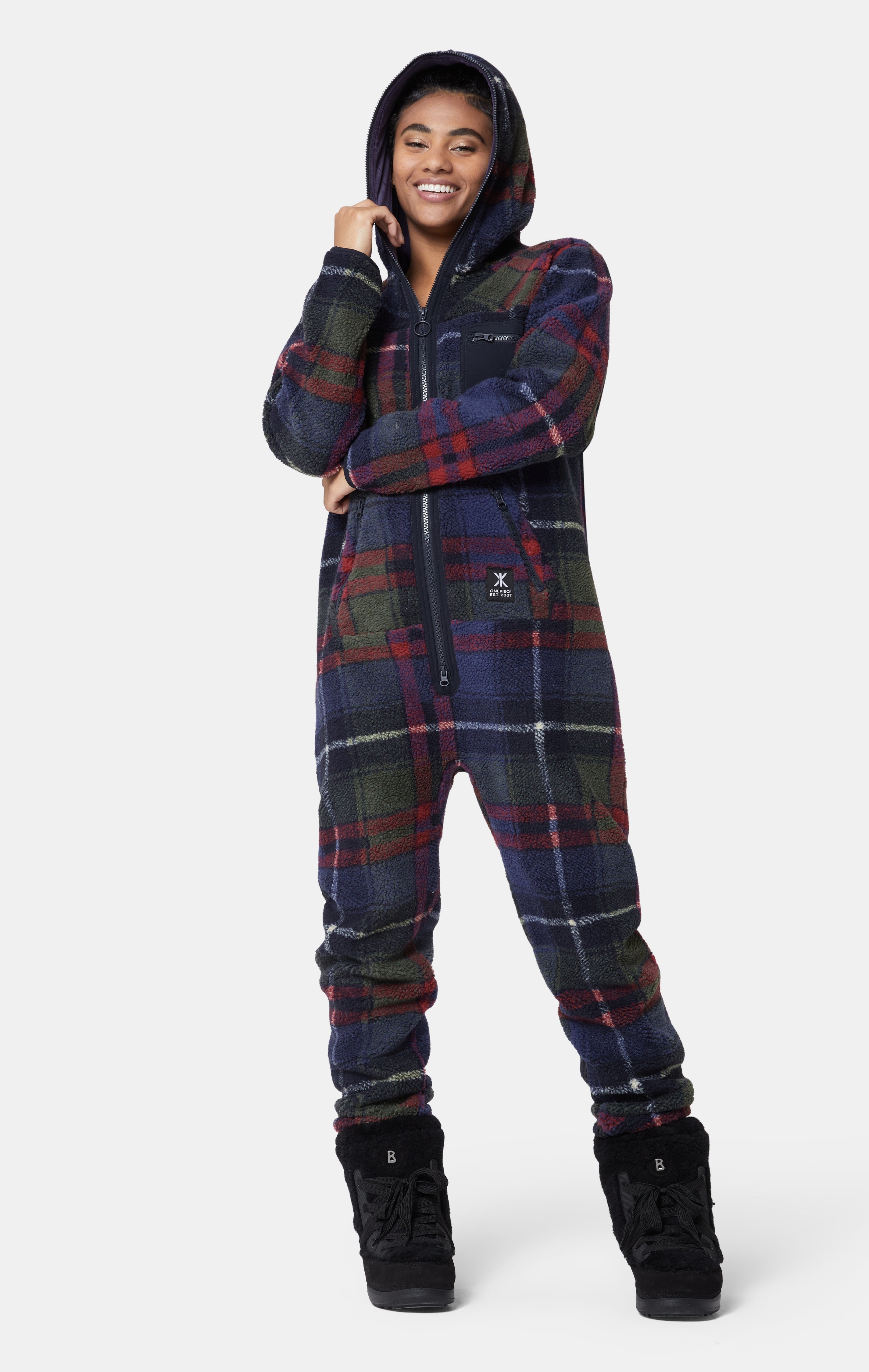 Checkered Fleece Jumpsuit Blue