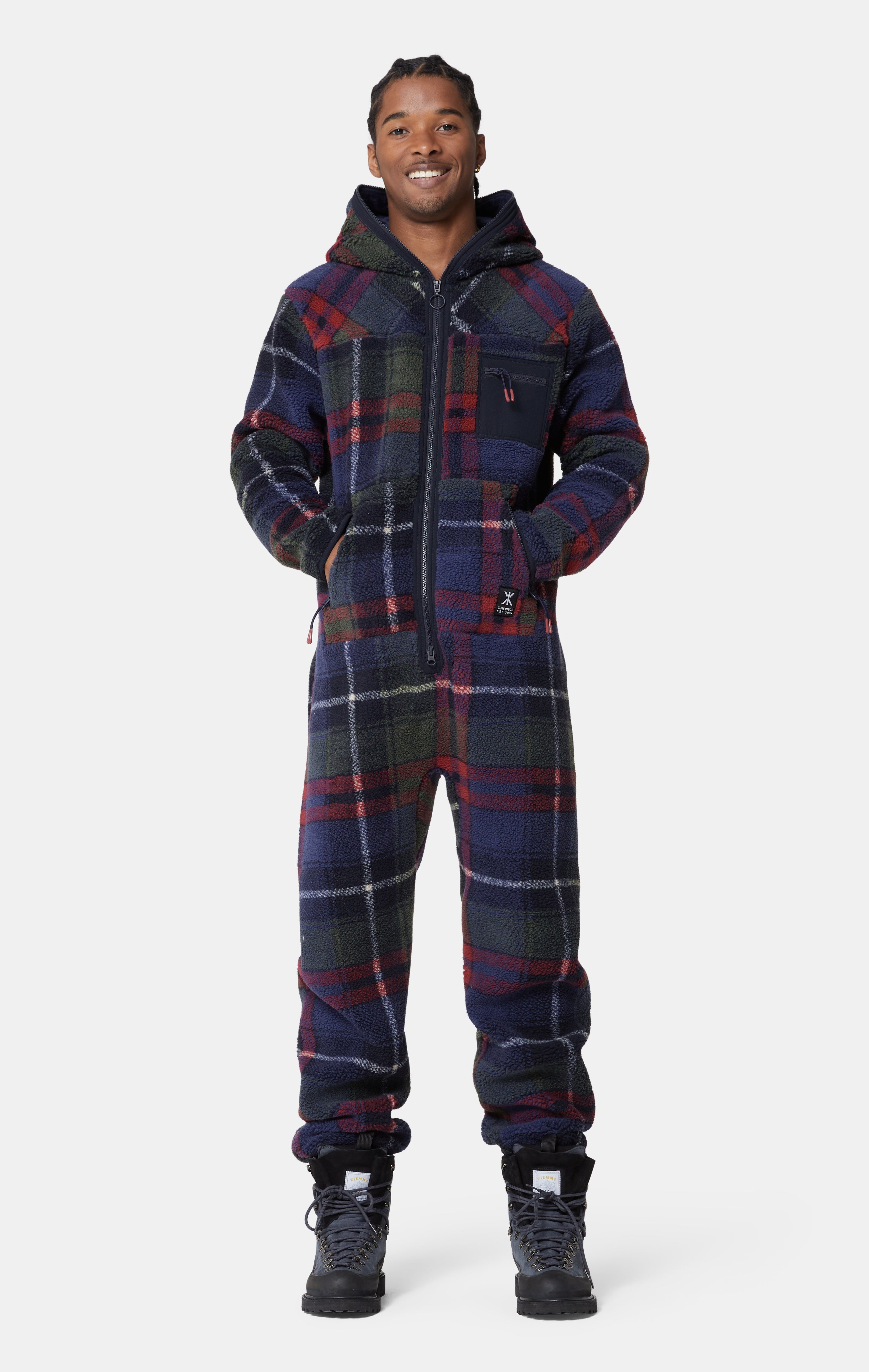 Checkered Fleece Jumpsuit Blue