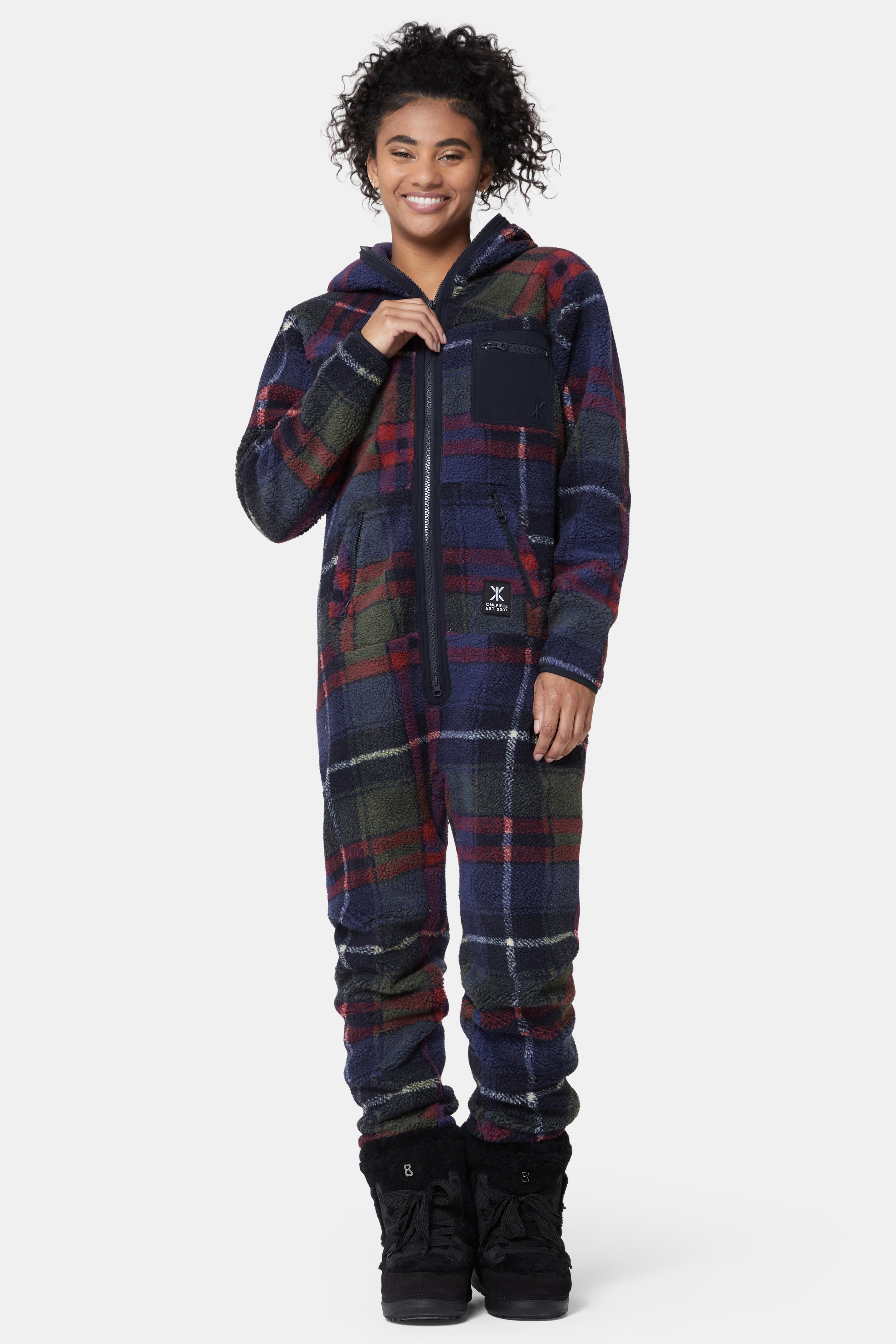 Checkered Fleece Jumpsuit Blue