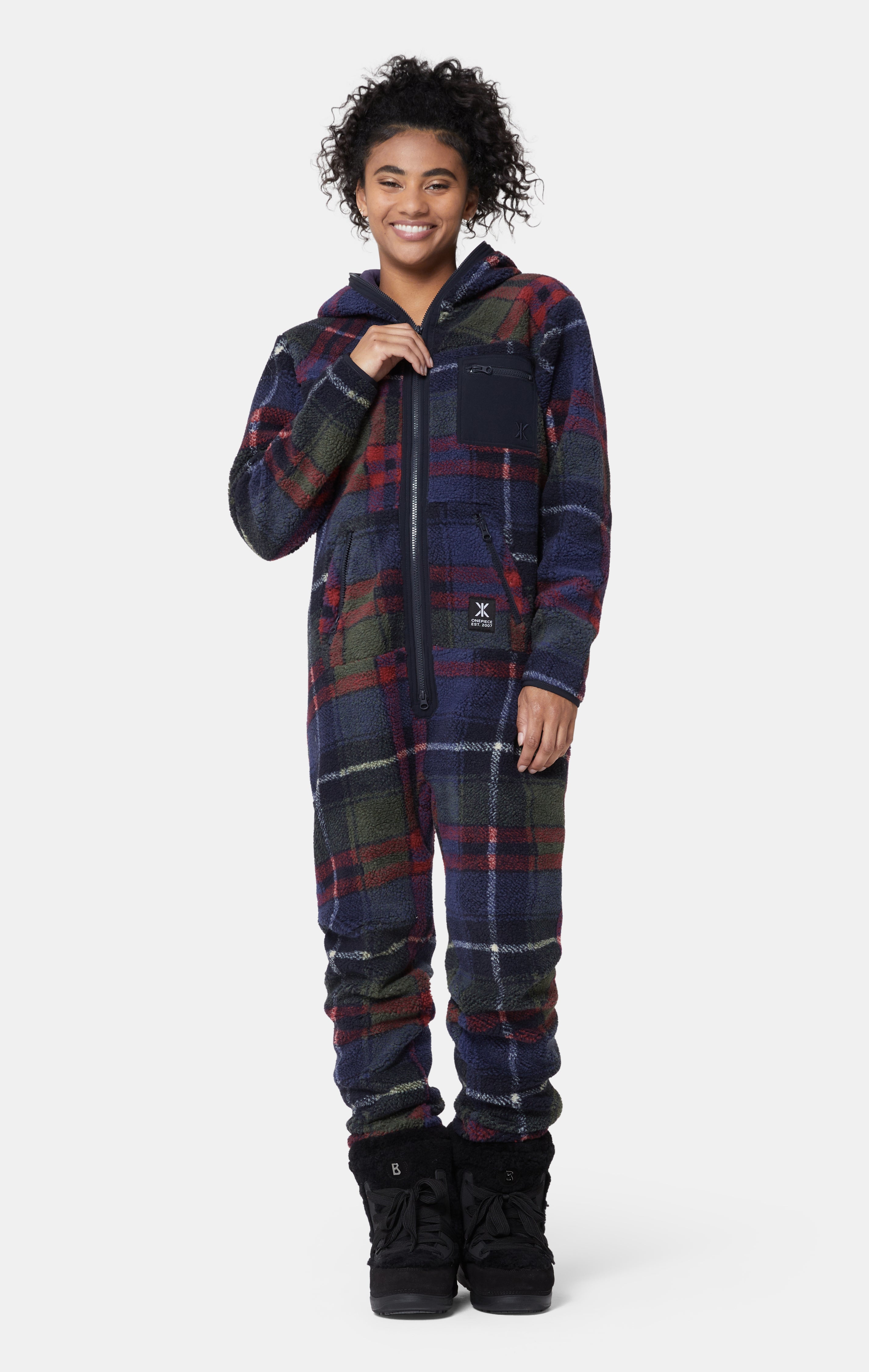 Checkered Fleece Jumpsuit Blue