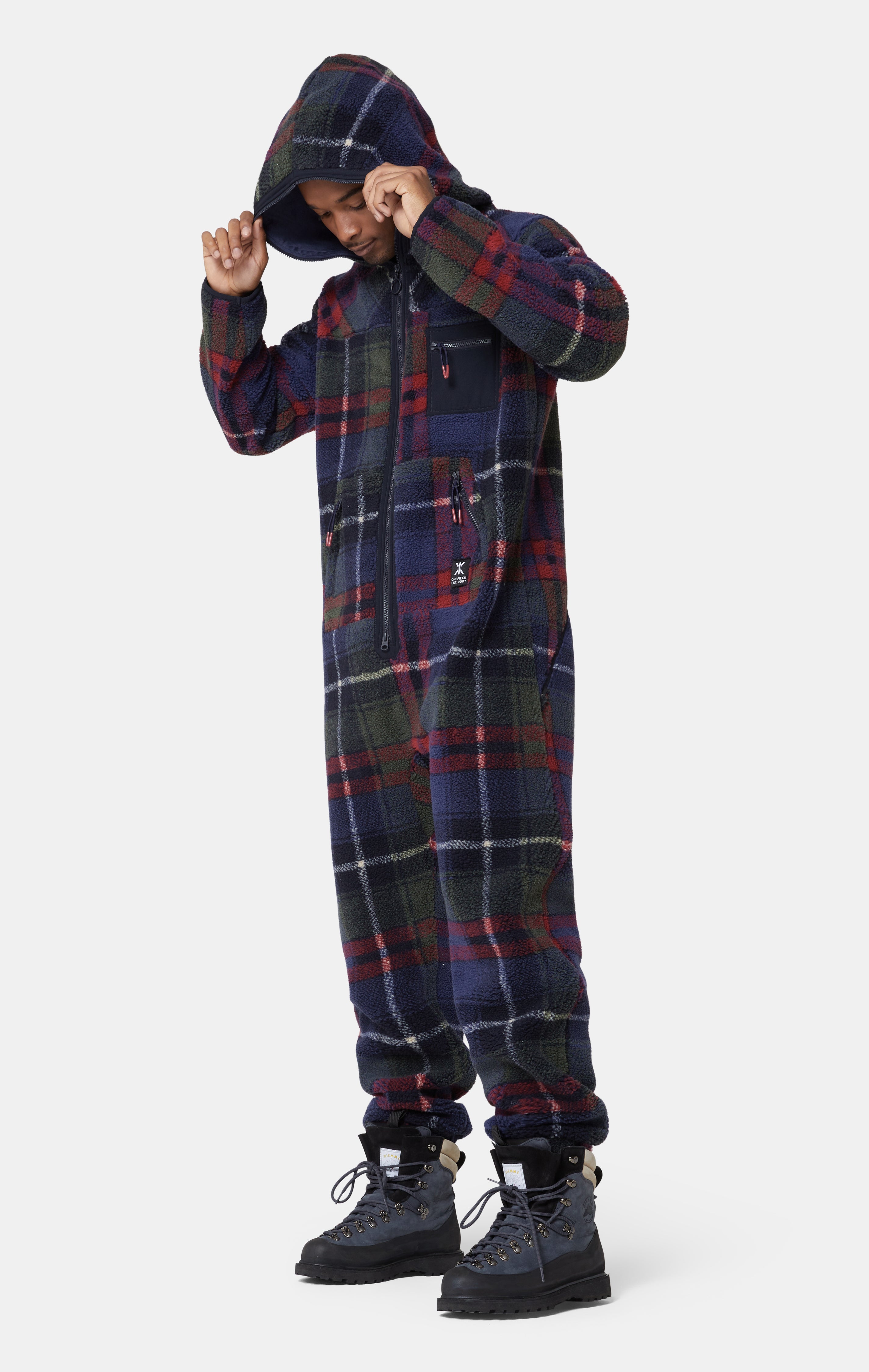 Checkered Fleece Jumpsuit Blue