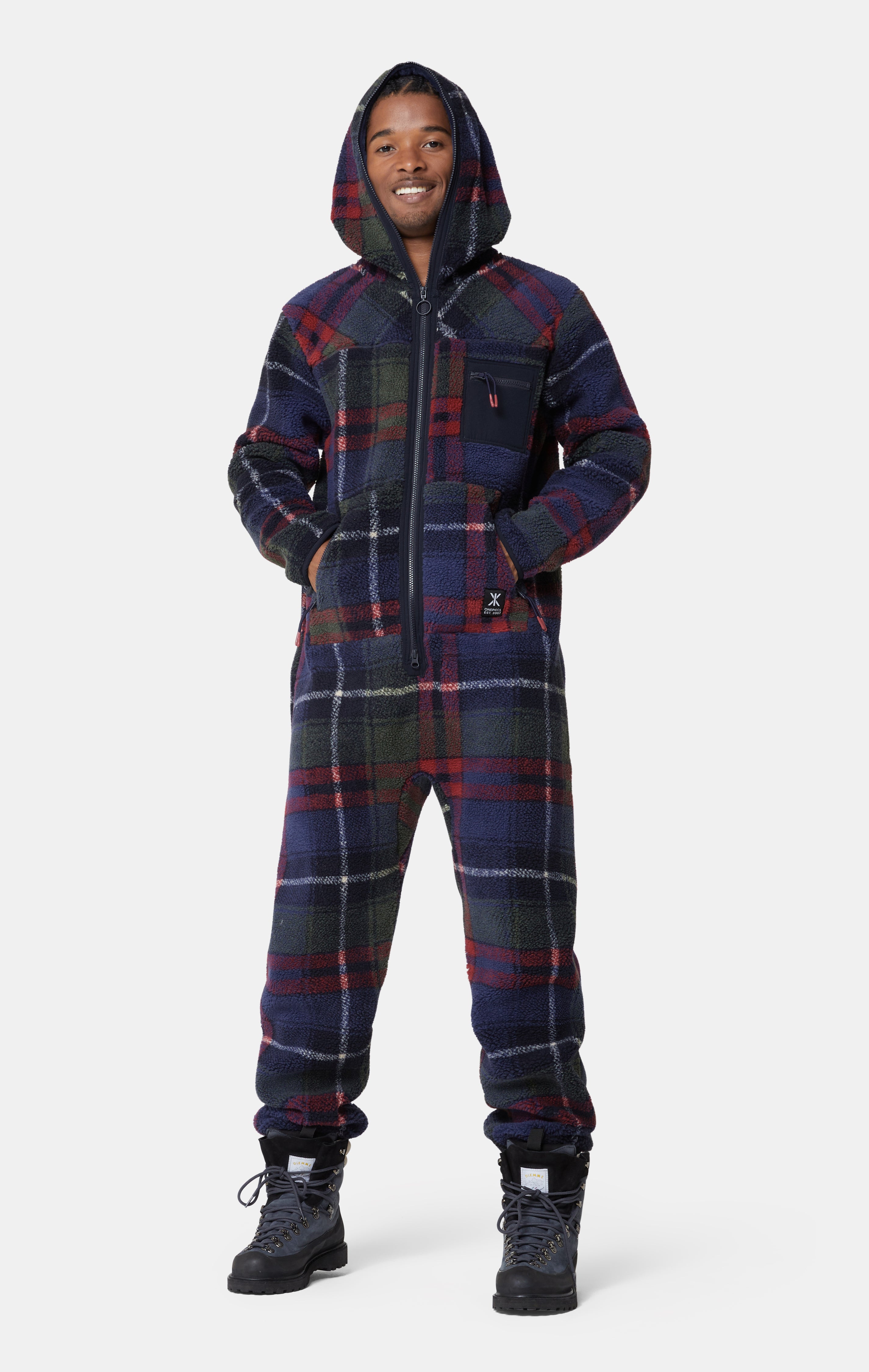 Checkered Fleece Jumpsuit Blue