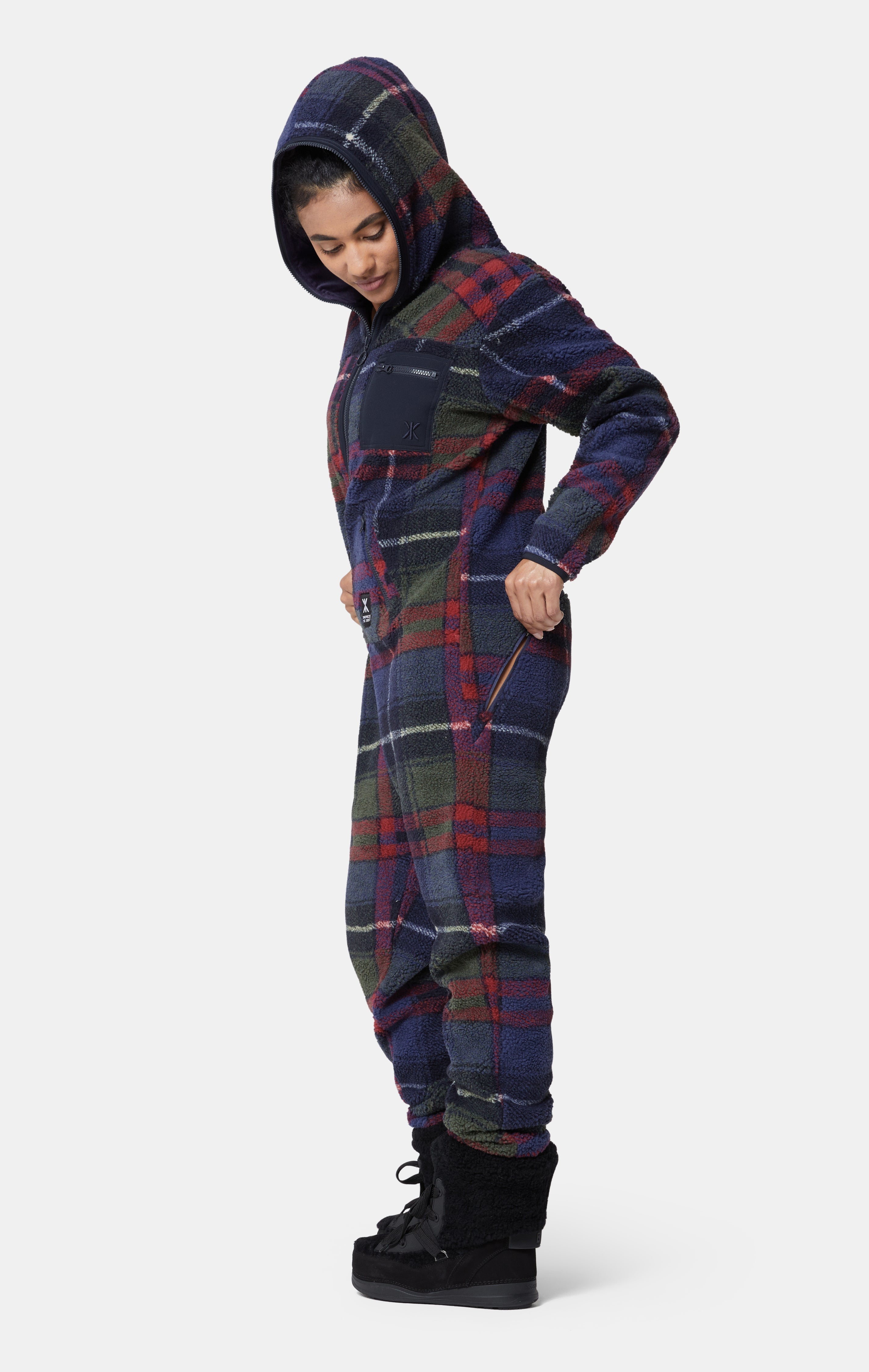 Checkered Fleece Jumpsuit Blue