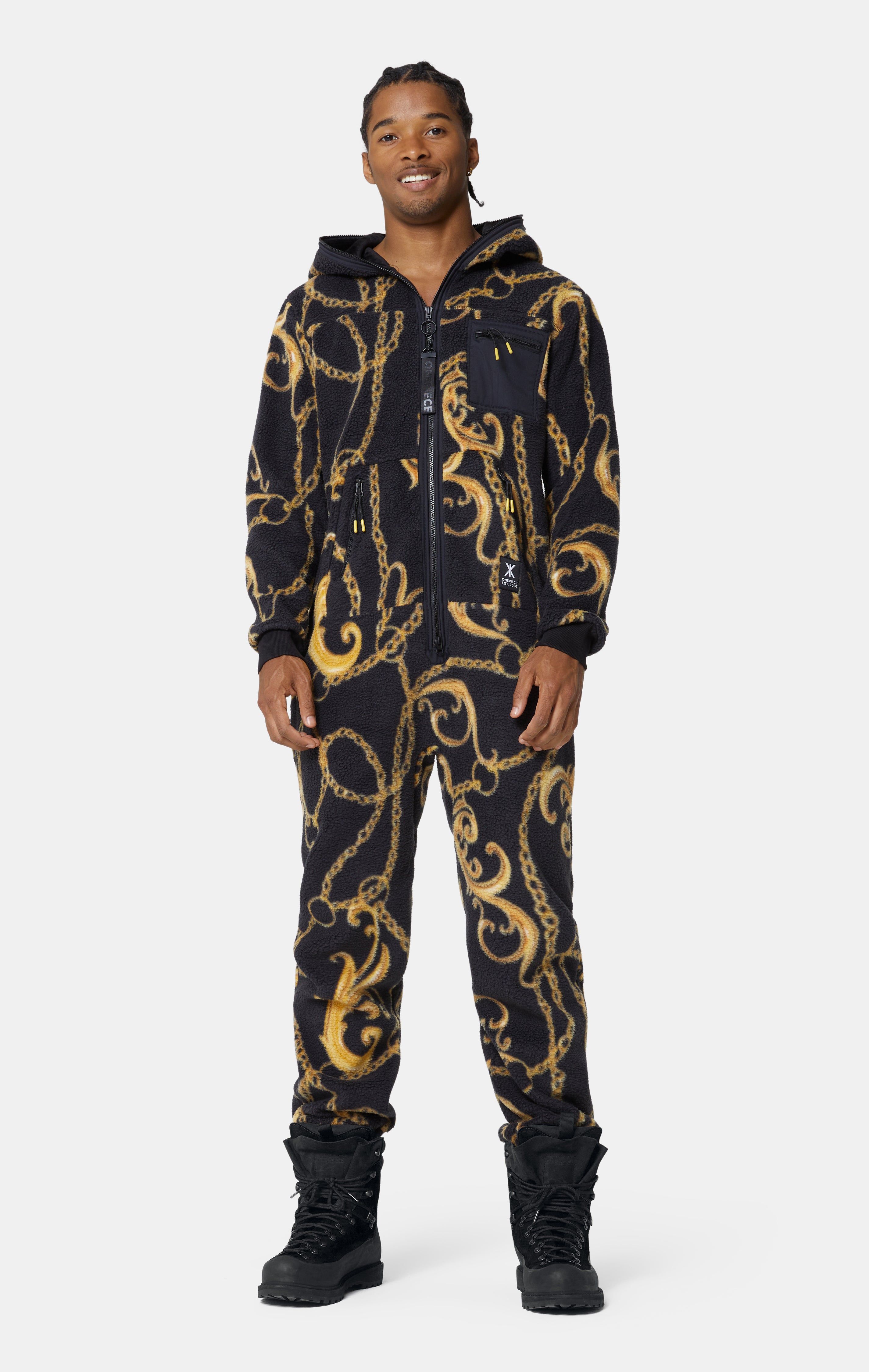 Gold Chain Fleece Jumpsuit | Black – Onepiece