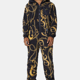 Gold Chain Fleece Jumpsuit Black