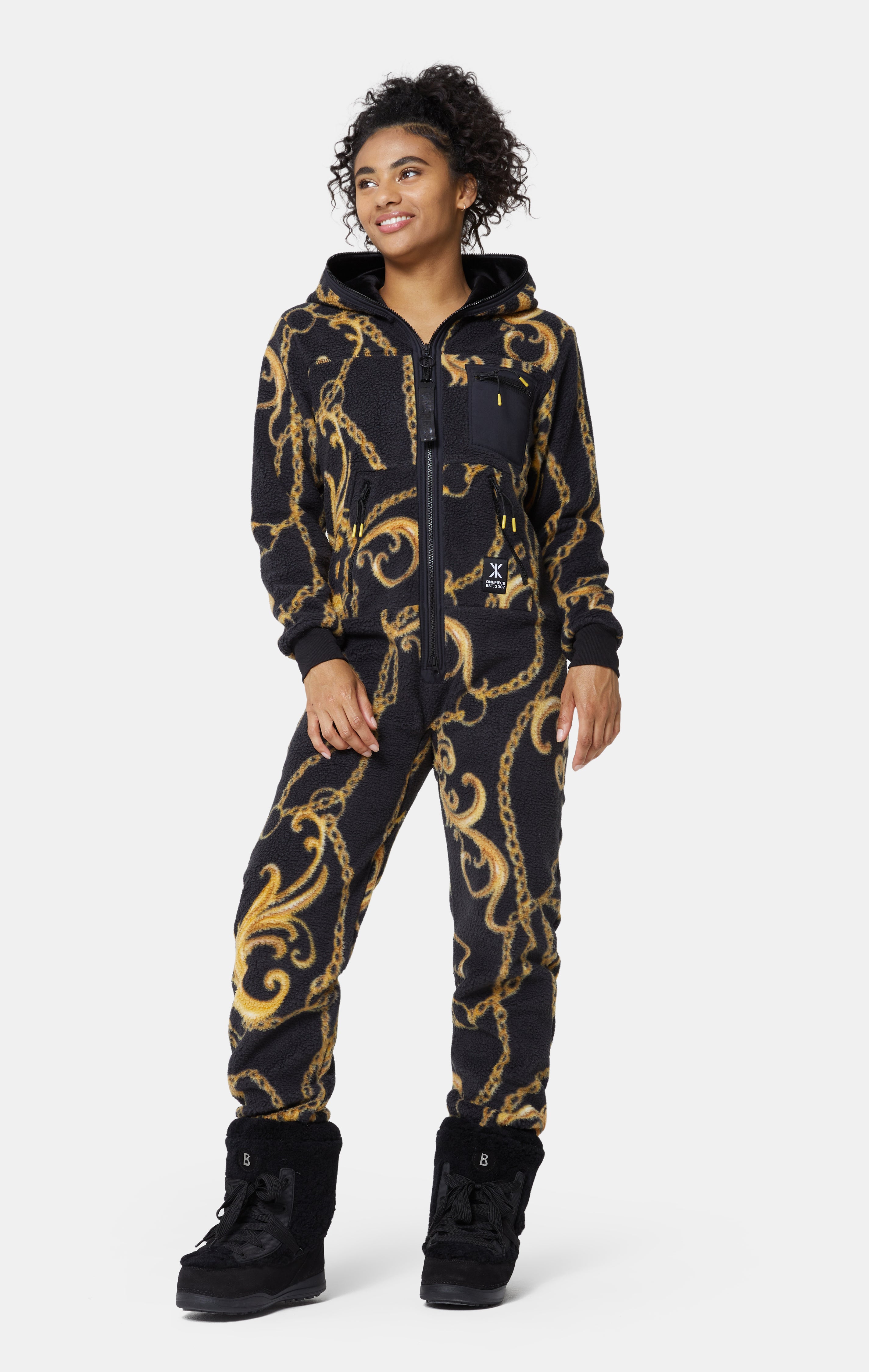 Gold Chain Fleece Jumpsuit | Black – Onepiece