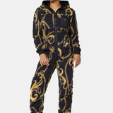 Gold Chain Fleece Jumpsuit Black
