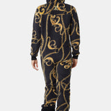 Gold Chain Fleece Jumpsuit Black