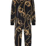 Gold Chain Fleece Jumpsuit Black