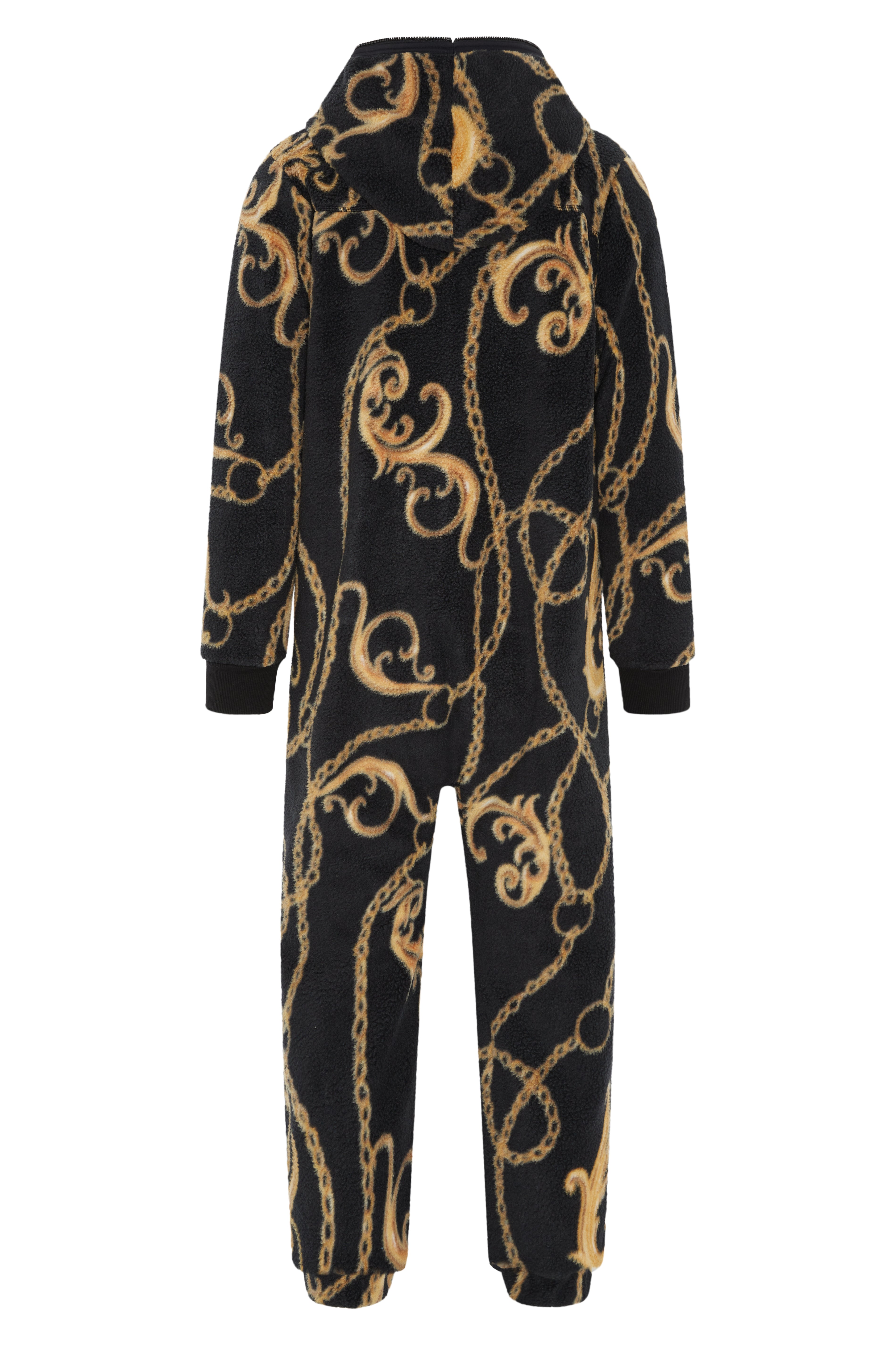 Gold Chain Fleece Jumpsuit Black