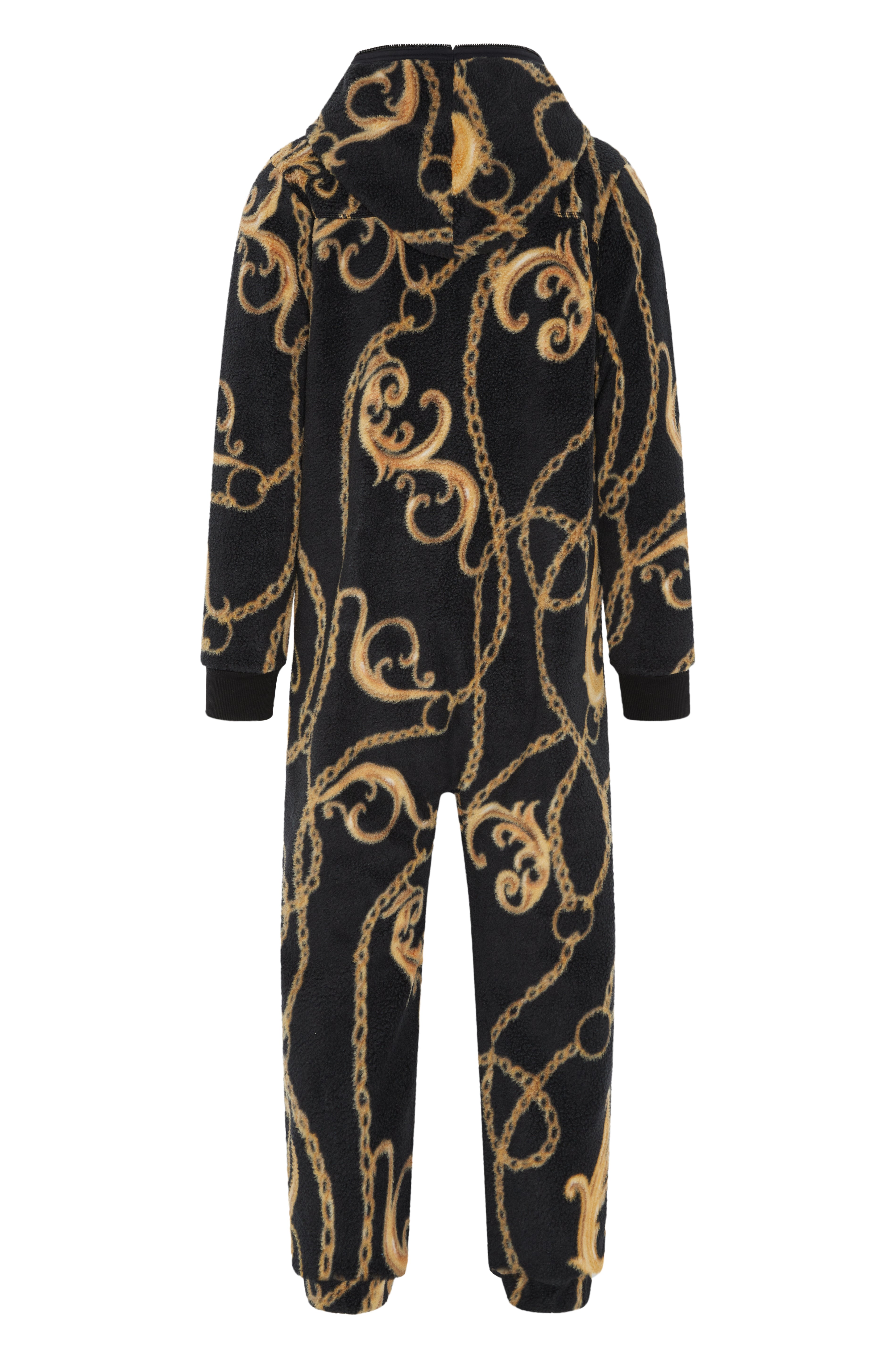 Gold Chain Fleece Jumpsuit Black