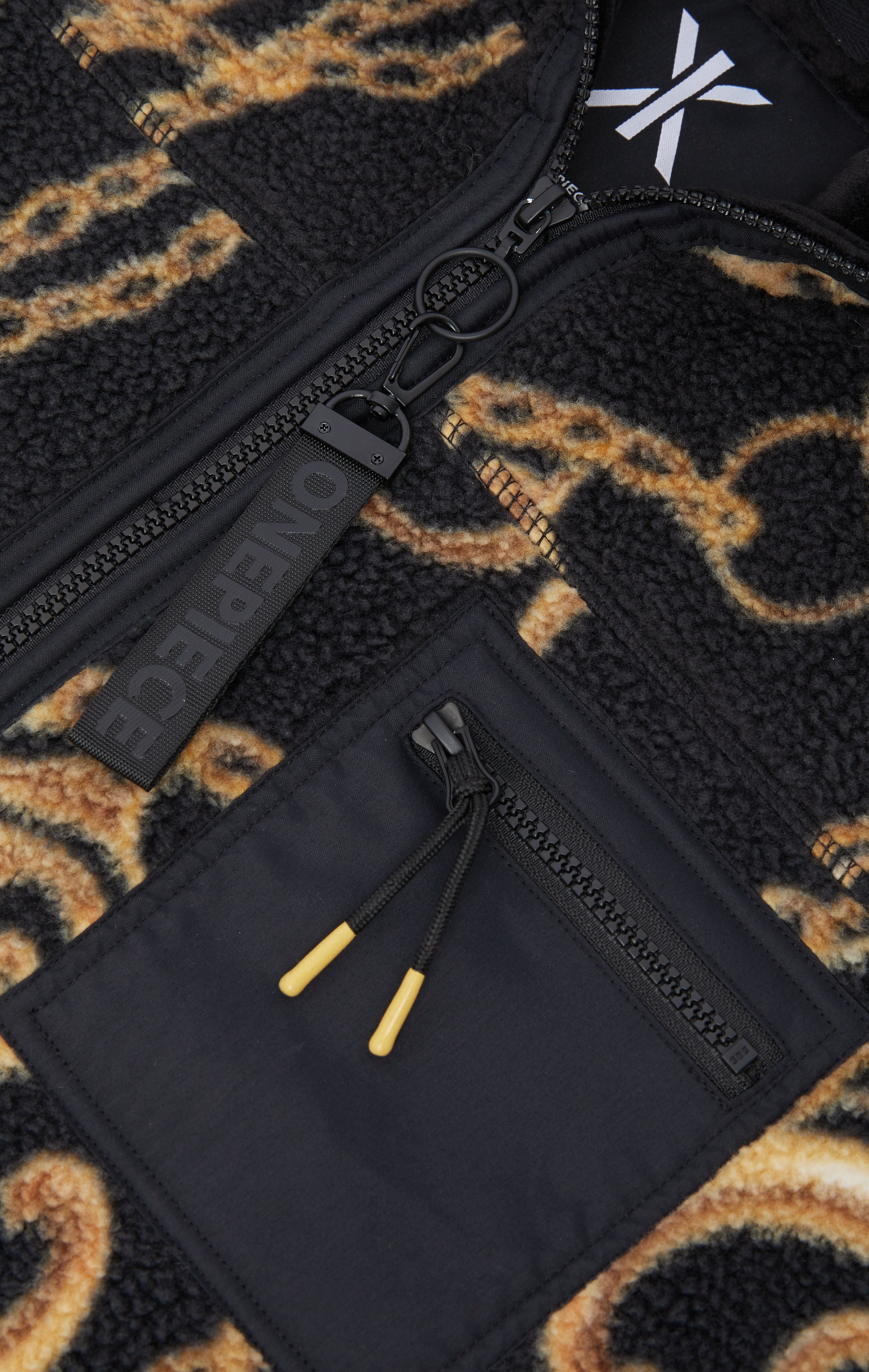 Gold Chain Fleece Jumpsuit Black