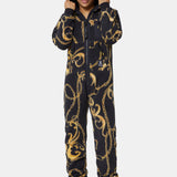 Gold Chain Fleece Jumpsuit Black