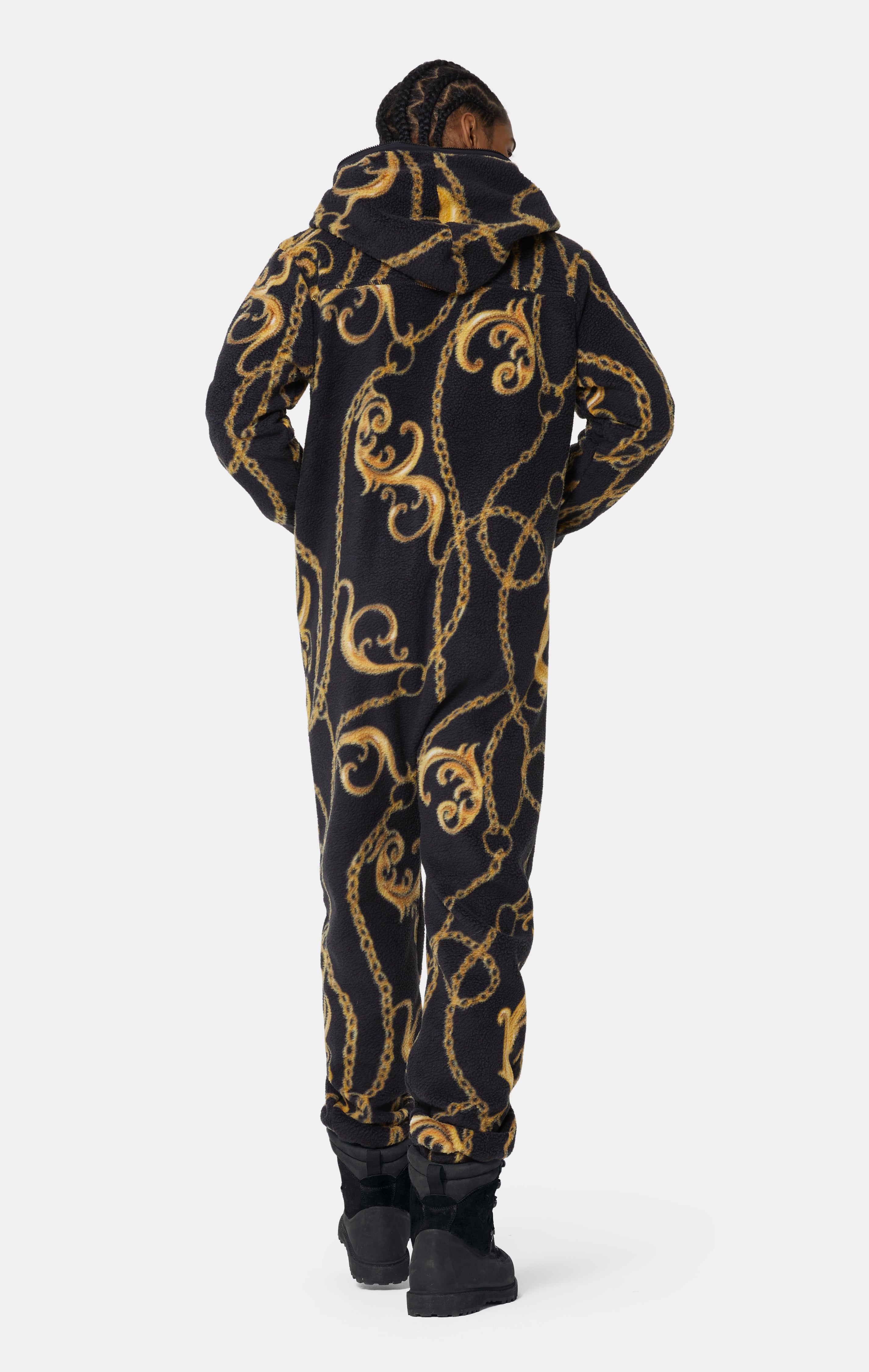 Gold Chain Fleece Jumpsuit Black