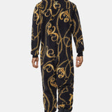 Gold Chain Fleece Jumpsuit Black