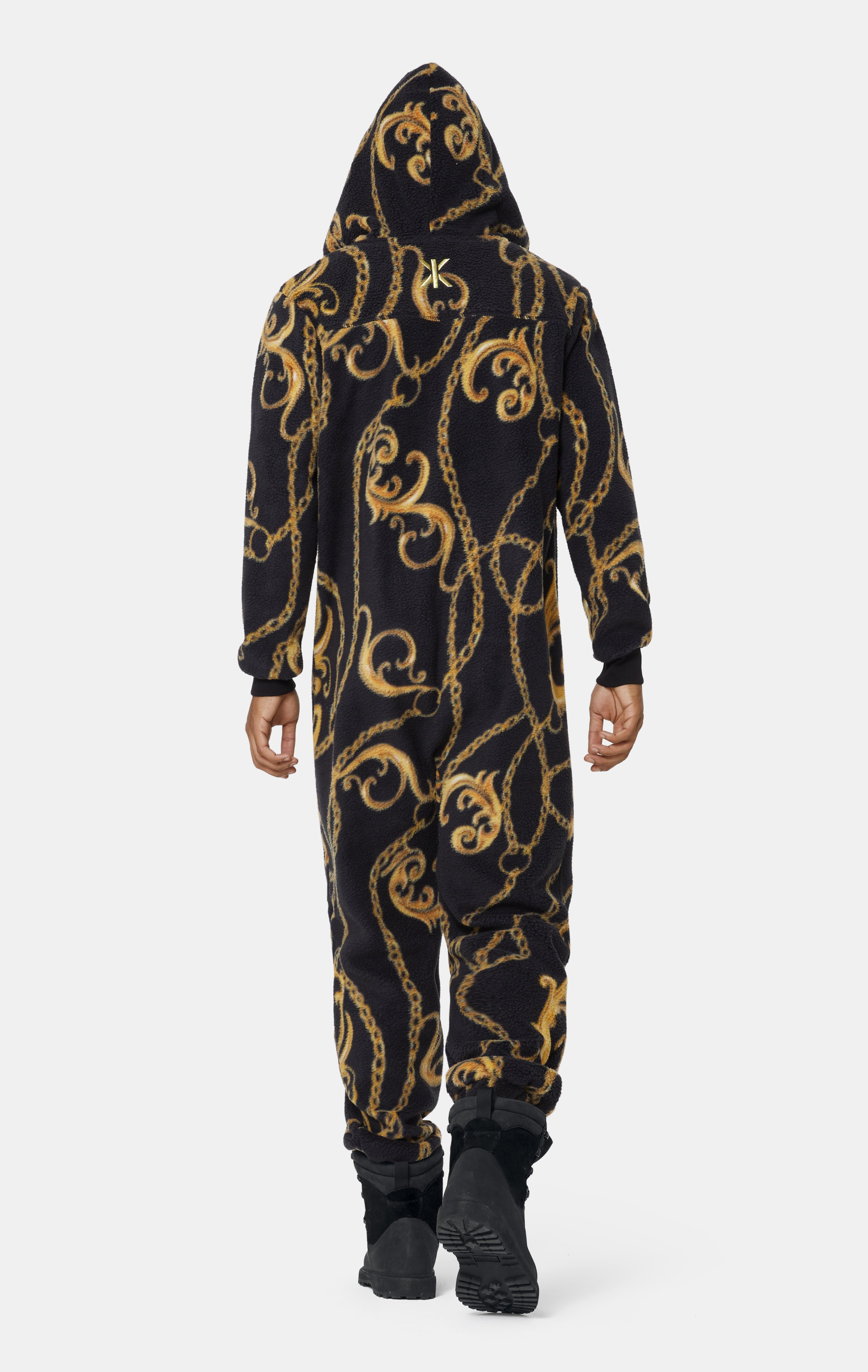 Gold Chain Fleece Jumpsuit Black