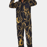 Gold Chain Fleece Jumpsuit Black