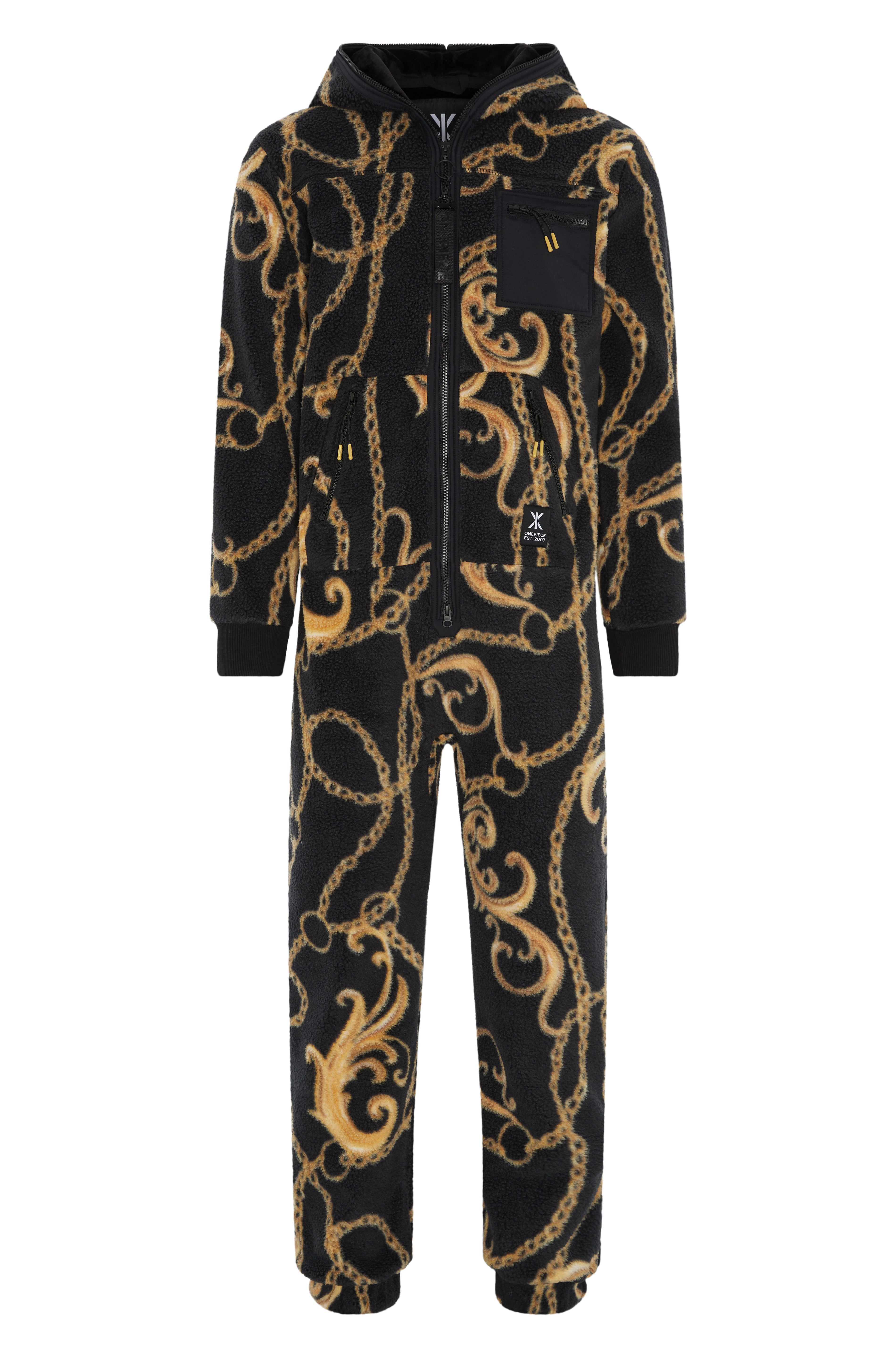 Gold Chain Fleece Jumpsuit Black