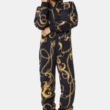 Gold Chain Fleece Jumpsuit Black