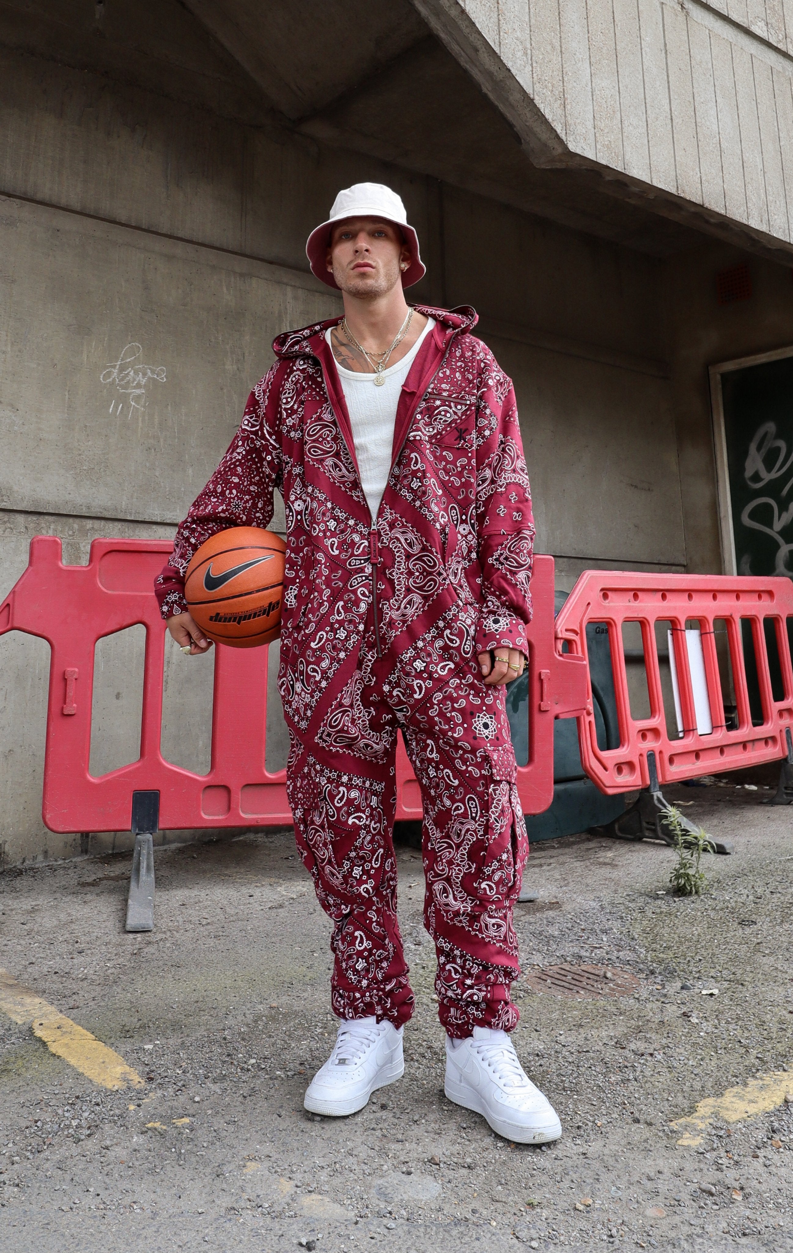 Cargo Baggy Paisley Jumpsuit Red