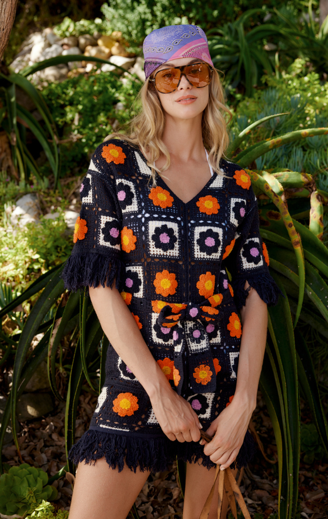 Crochet Jumpsuit Navy