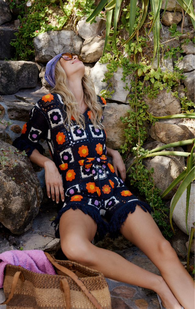 Crochet Jumpsuit Navy