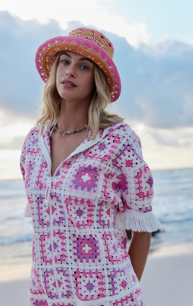 Crochet Short Jumpsuit Pink