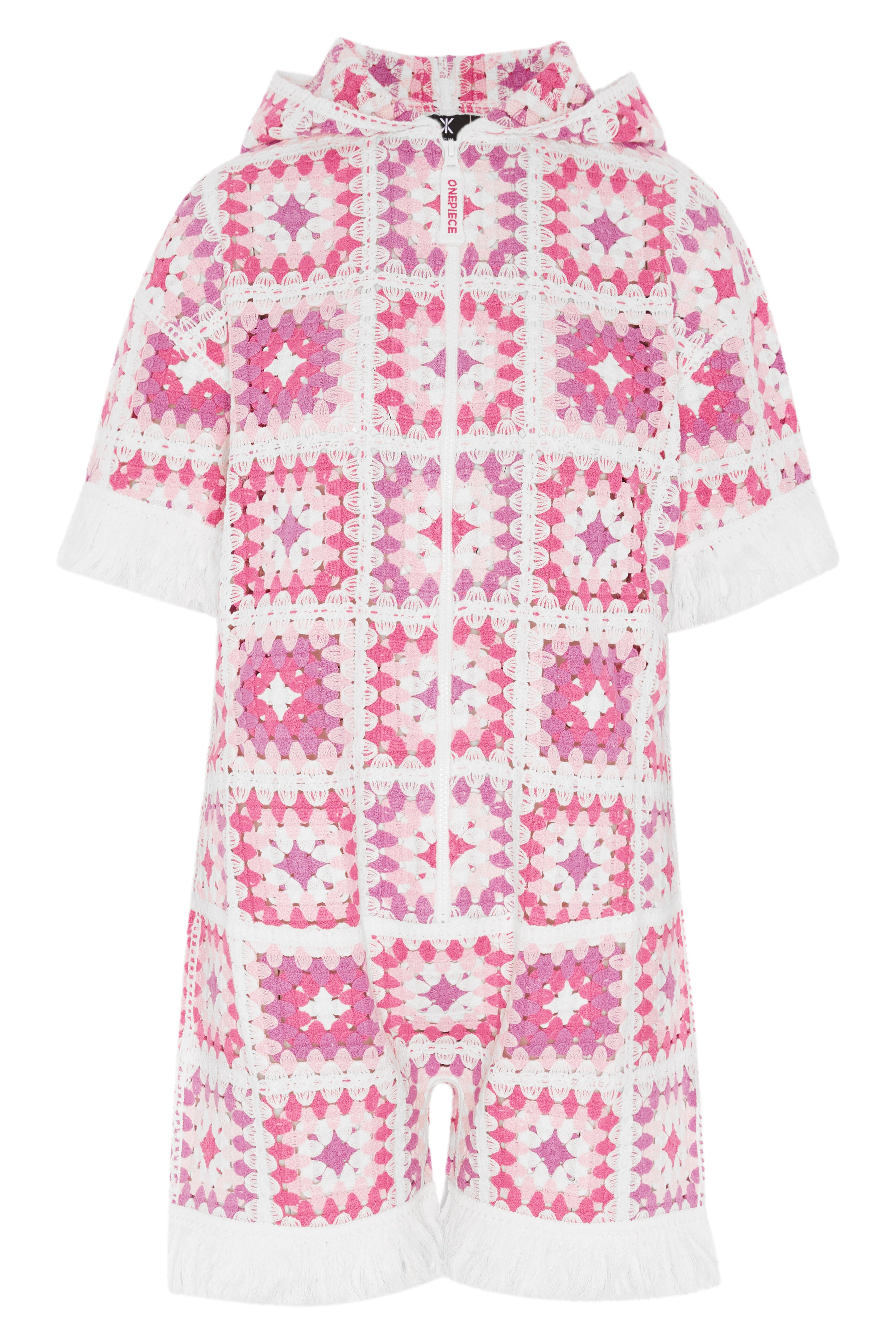 Crochet Short Jumpsuit Pink