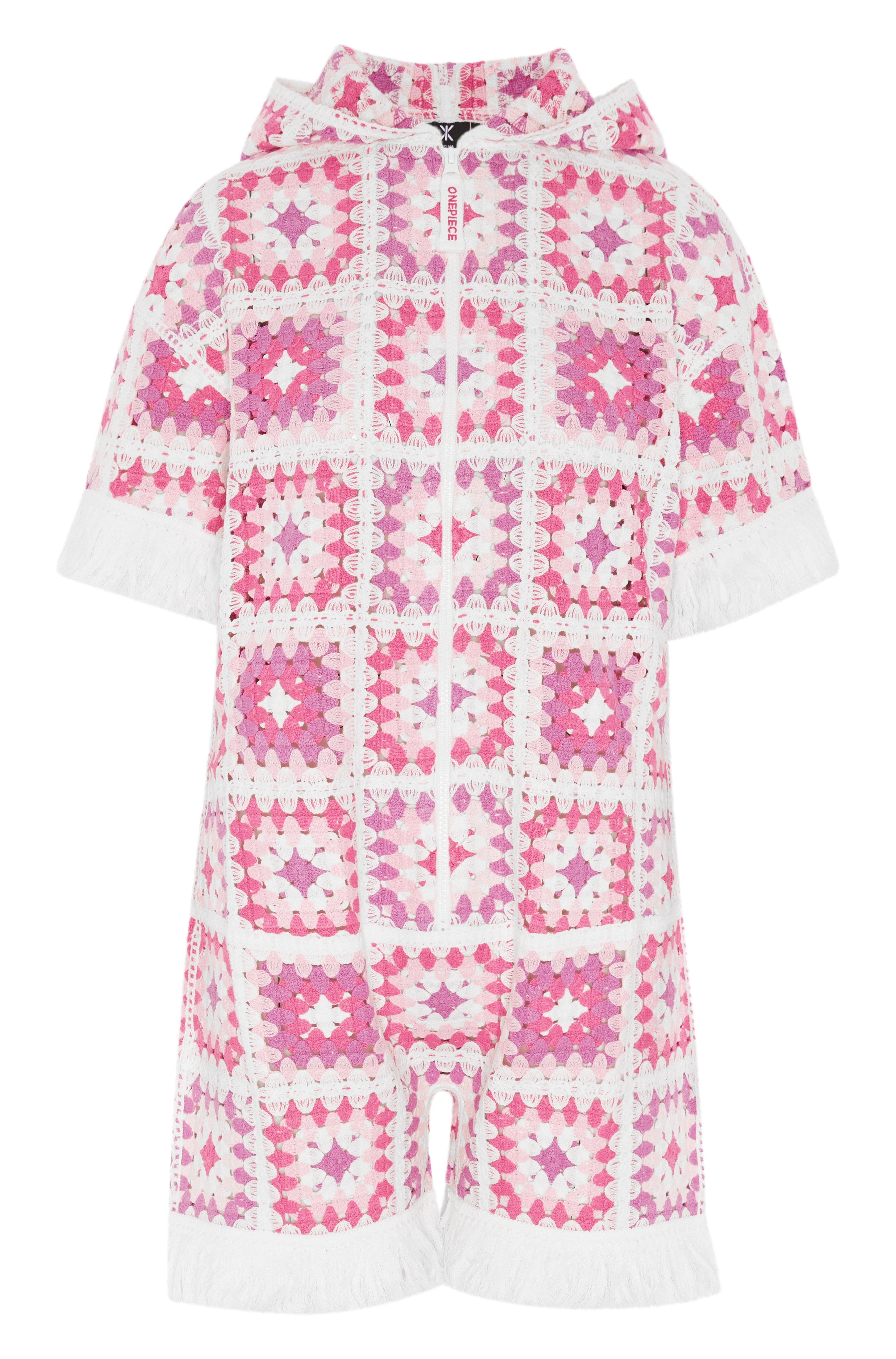 Crochet Short Jumpsuit Pink